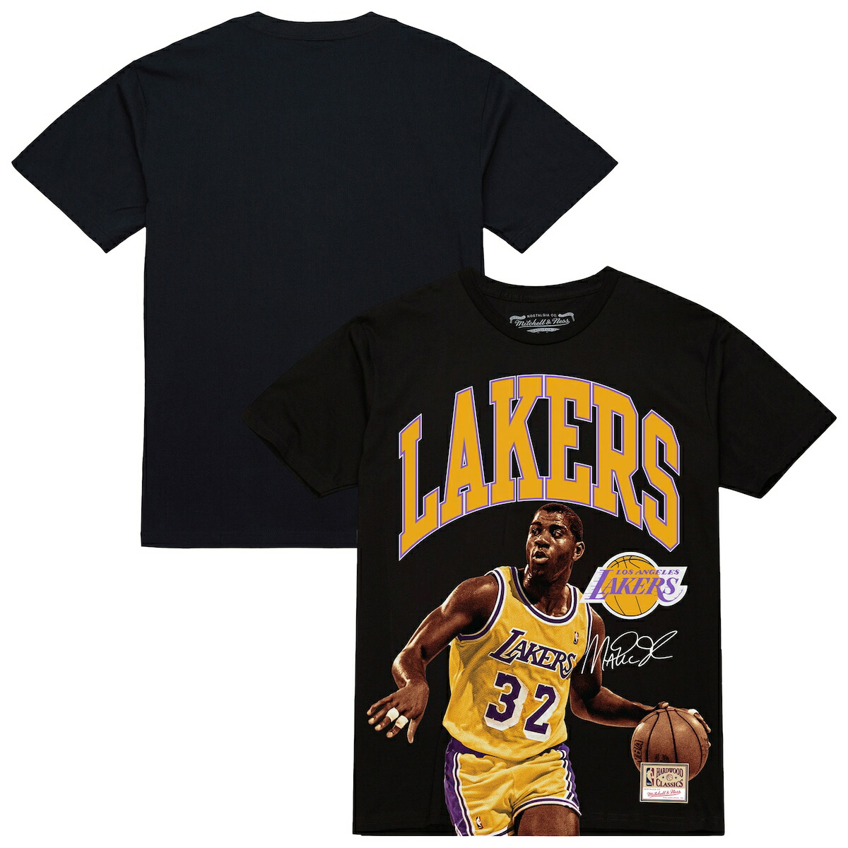 【公式グッズ】NBA レイカーズ マジック・ジョンソン Tシャツ Mitchell & Ness/ミッチェル＆ネス メンズ ブラック (M&N Player Arch Tee)
