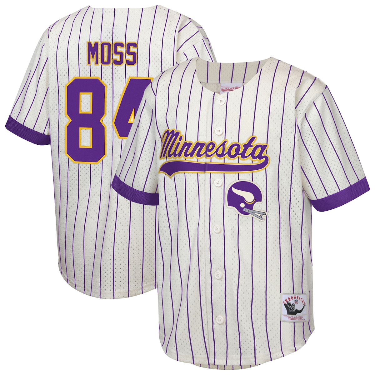 【公式グッズ】NFL バイキングス ランディ・モス ネーム&ナンバー Tシャツ Mitchell & Ness/ミッチェル&ネス キッズサイズ クリーム (Retired Youth 8-20 NFL Baseball Fashion Jersey)|Fanatics公式ストア 店