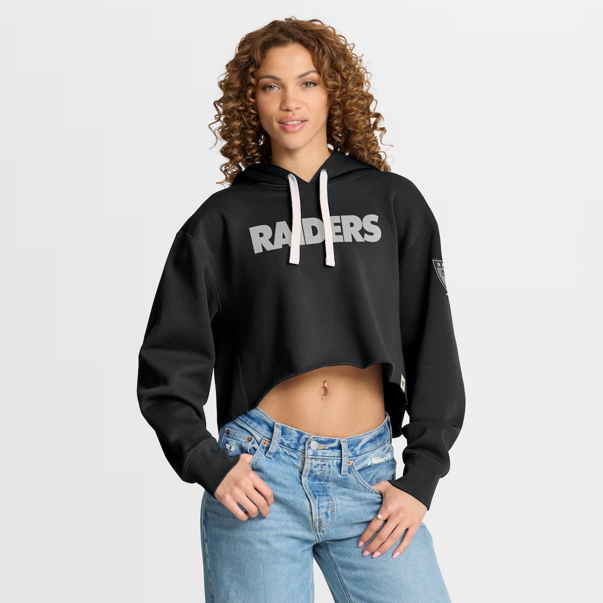 【公式グッズ】NFL レイダース プルオーバー パーカー Fanatics/ファナティクス レディース ブラック (NFL Womens Hometown Heritage Cropped Hoodie)|Fanatics公式ストア 店