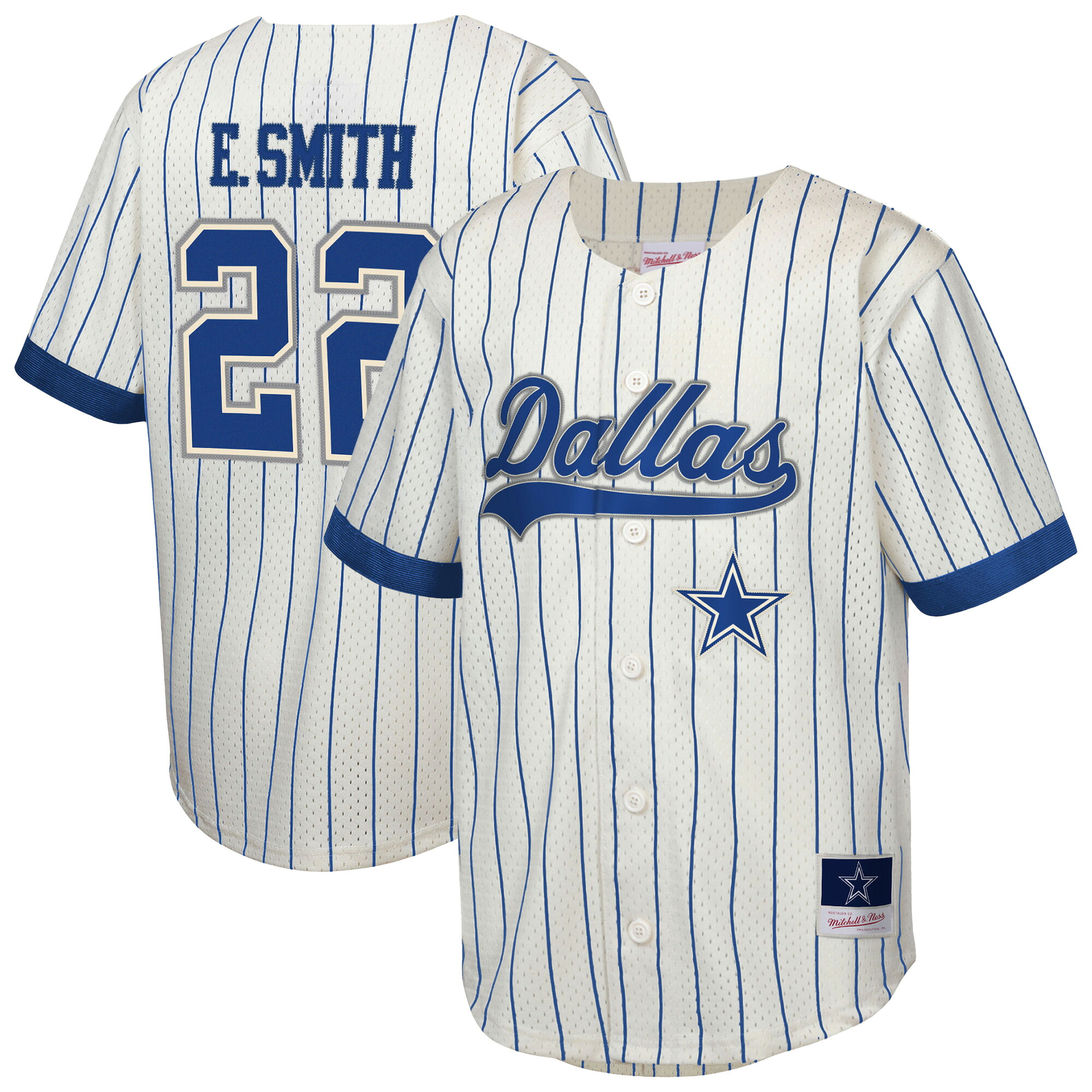 【公式グッズ】NFL カウボーイズ エミット・スミス ネーム&ナンバー Tシャツ Mitchell & Ness/ミッチェル＆ネス キッズサイズ クリーム (Retired Youth 8-20 NFL Baseball Fashion Jersey)