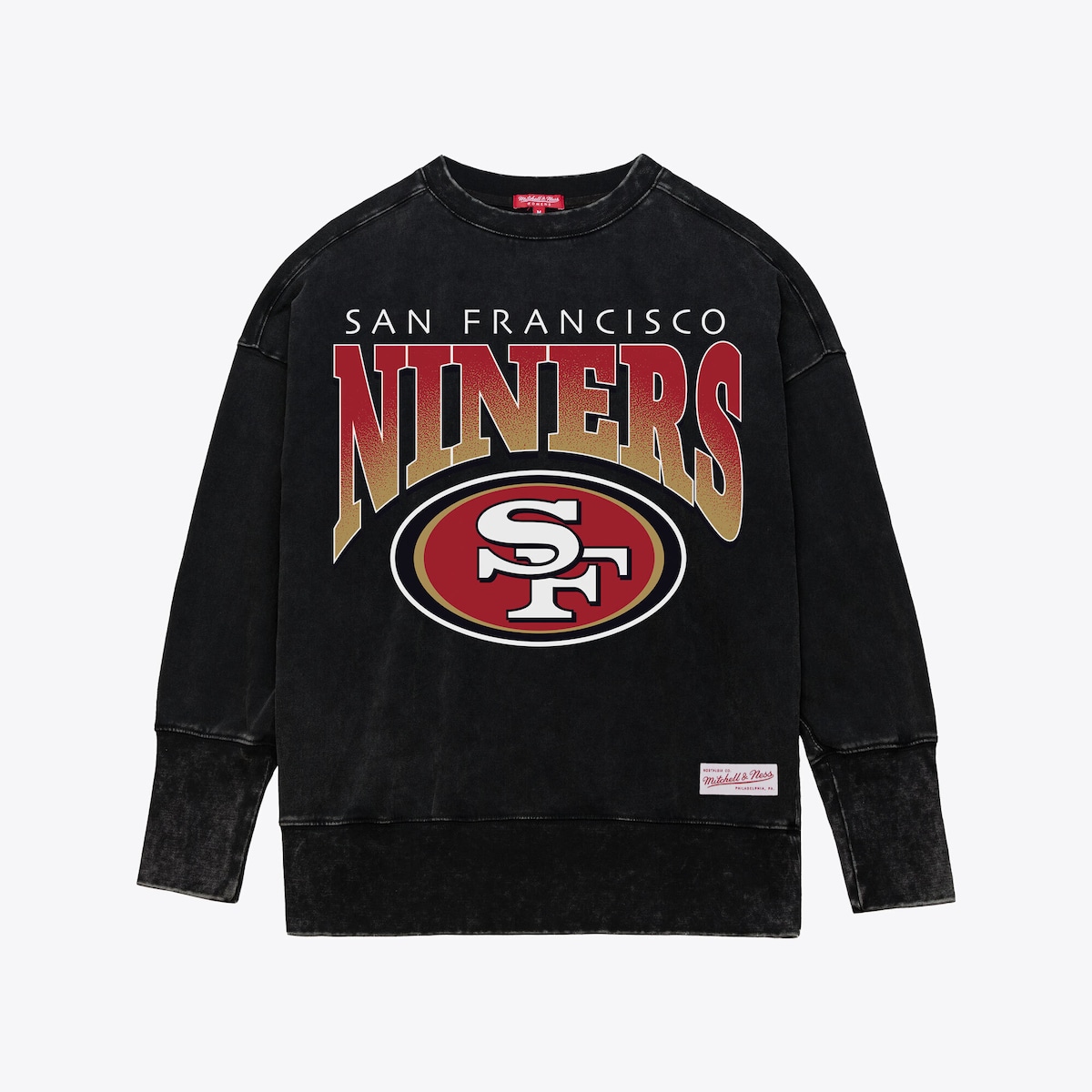 【公式グッズ】NFL 49ers トレーナー Mitchell & Ness/ミッチェル＆ネス レディース ブラック (NFL Womens Delineate Mineral Wash BLK Crew - R)｜Fanatics公式ストア 店
