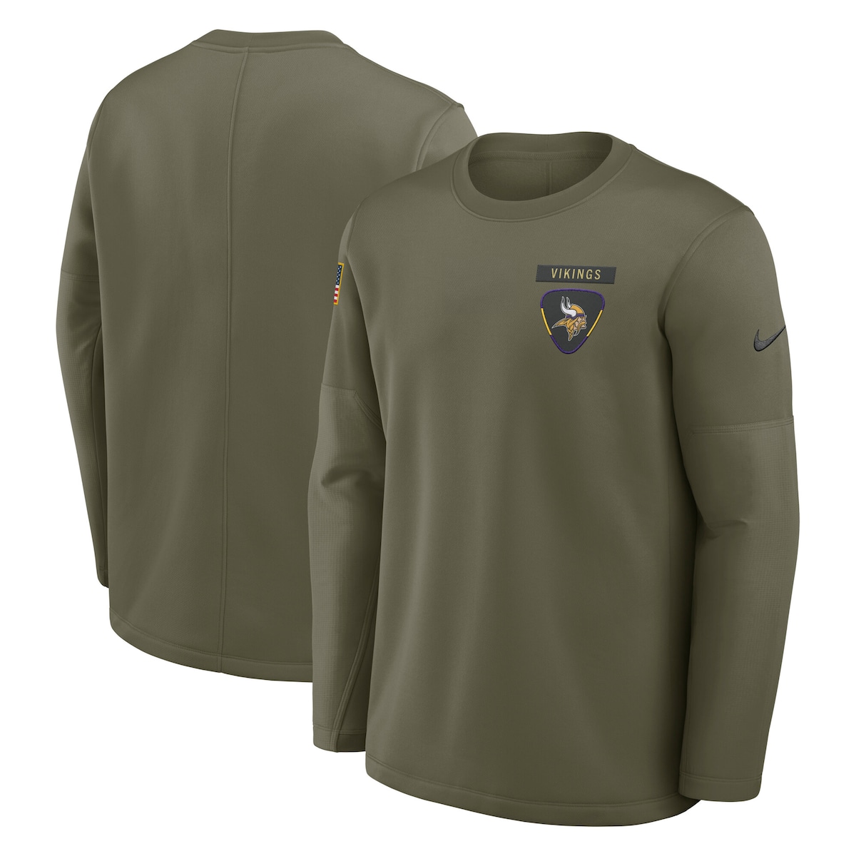 【公式グッズ】NFL バイキングス 長袖 Tシャツ Nike/ナイキ メンズ オリーブ (25 Men's Nike Salute to Service Triumphant Win LS Coaches Crew)｜Fanatics公式ストア 店