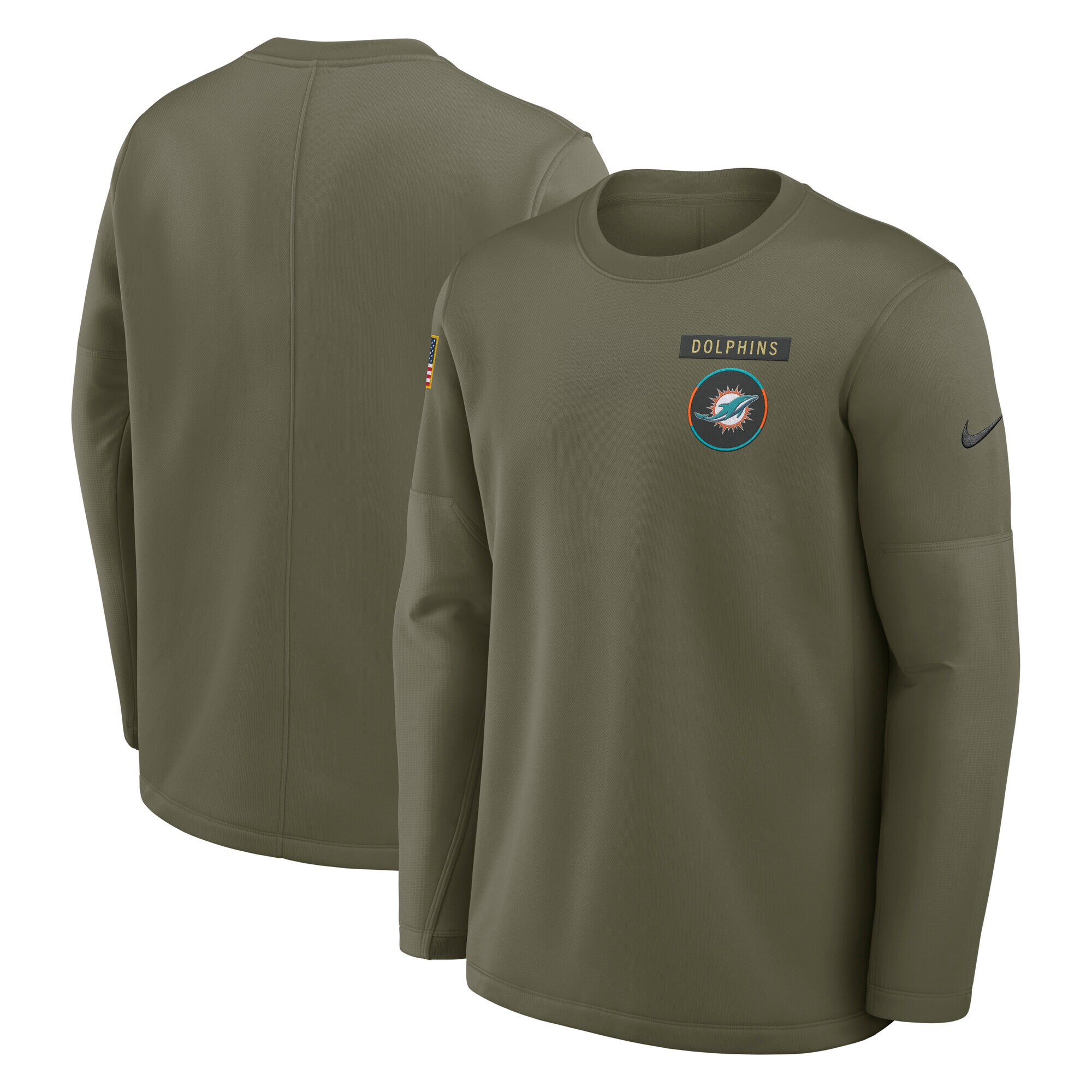 【公式グッズ】NFL ドルフィンズ 長袖 Tシャツ Nike/ナイキ メンズ オリーブ (25 Men's Nike Salute to Service Triumphant Win LS Coaches Crew)