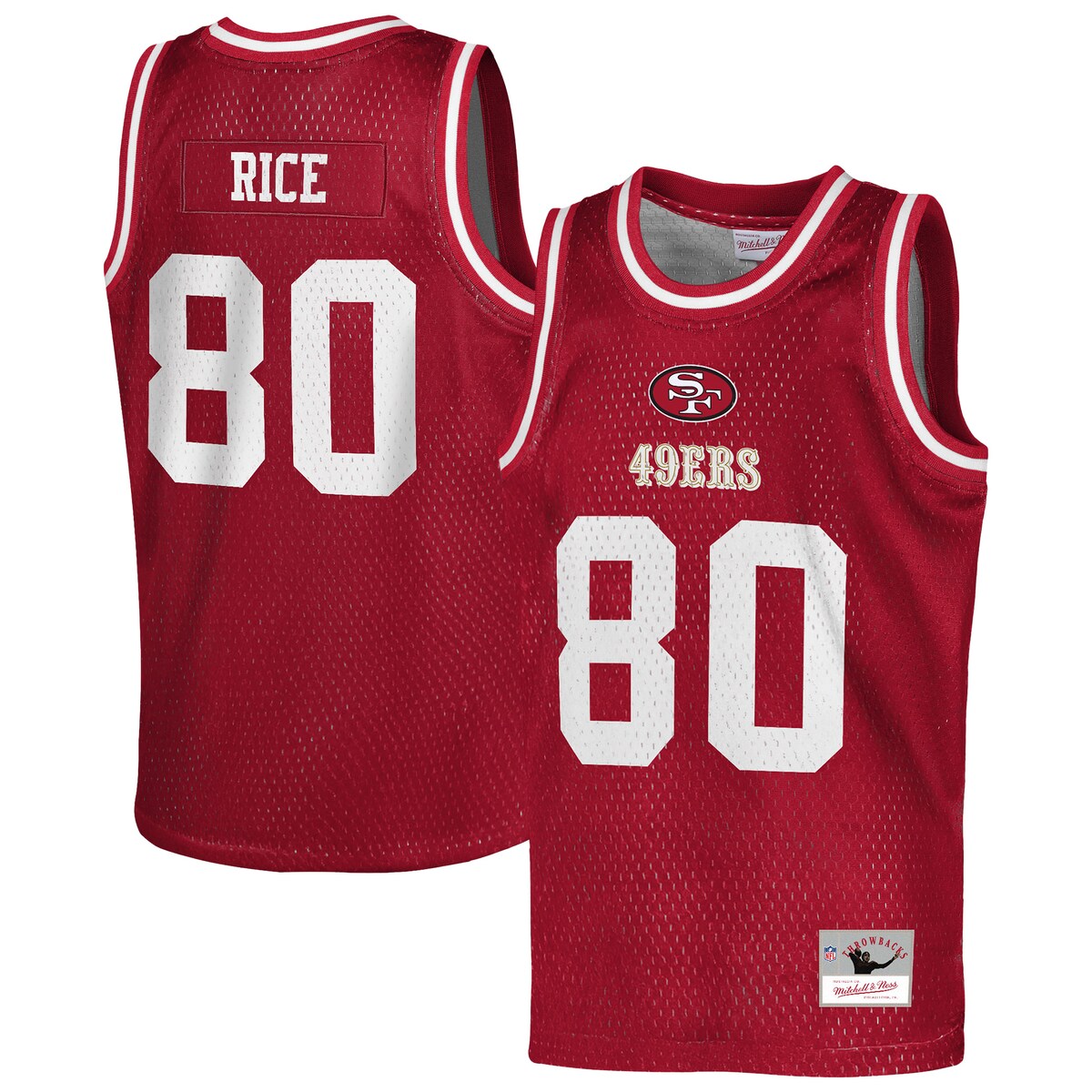 【公式グッズ】NFL 49ers ジェリー・ライス タンクトップ Mitchell & Ness/ミッチェル＆ネス キッズサイズ スカーレット (Retired Youth 8-20 NFL Basketball Fashion Jersey)