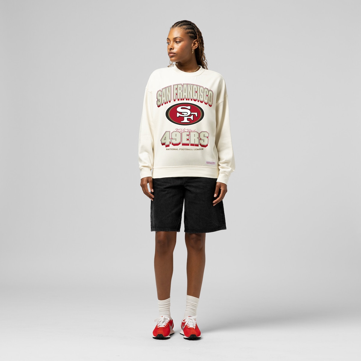 【公式グッズ】NFL 49ers トレーナー Mitchell & Ness/ミッチェル＆ネス レディース クリーム (NFL Womens MNC Tonal Arch Crew - R)
