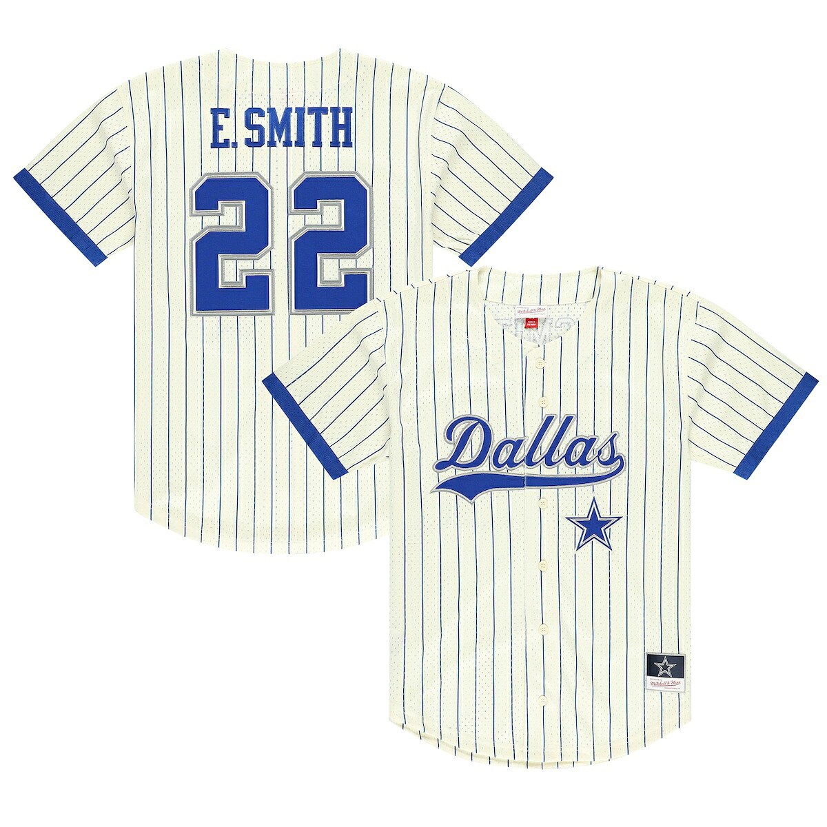 【公式グッズ】NFL カウボーイズ エミット・スミス シャツ Mitchell & Ness/ミッチェル＆ネス メンズ クリーム (Men's Retired Player N&N Cream Mesh Baseball Button Up)｜Fanatics公式ストア 店