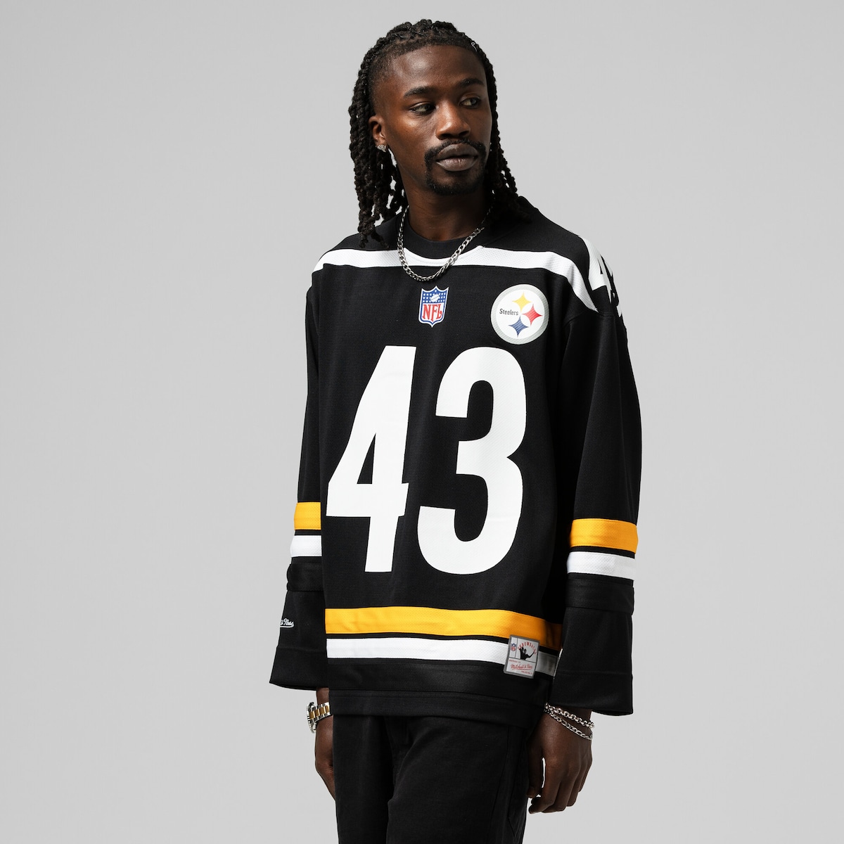 【公式グッズ】NFL スティーラーズ トロイ・ポラマル Tシャツ Mitchell & Ness/ミッチェル＆ネス メンズ ブラック (Men's Maxxed Out NFL Hockey Fashion Jersey)