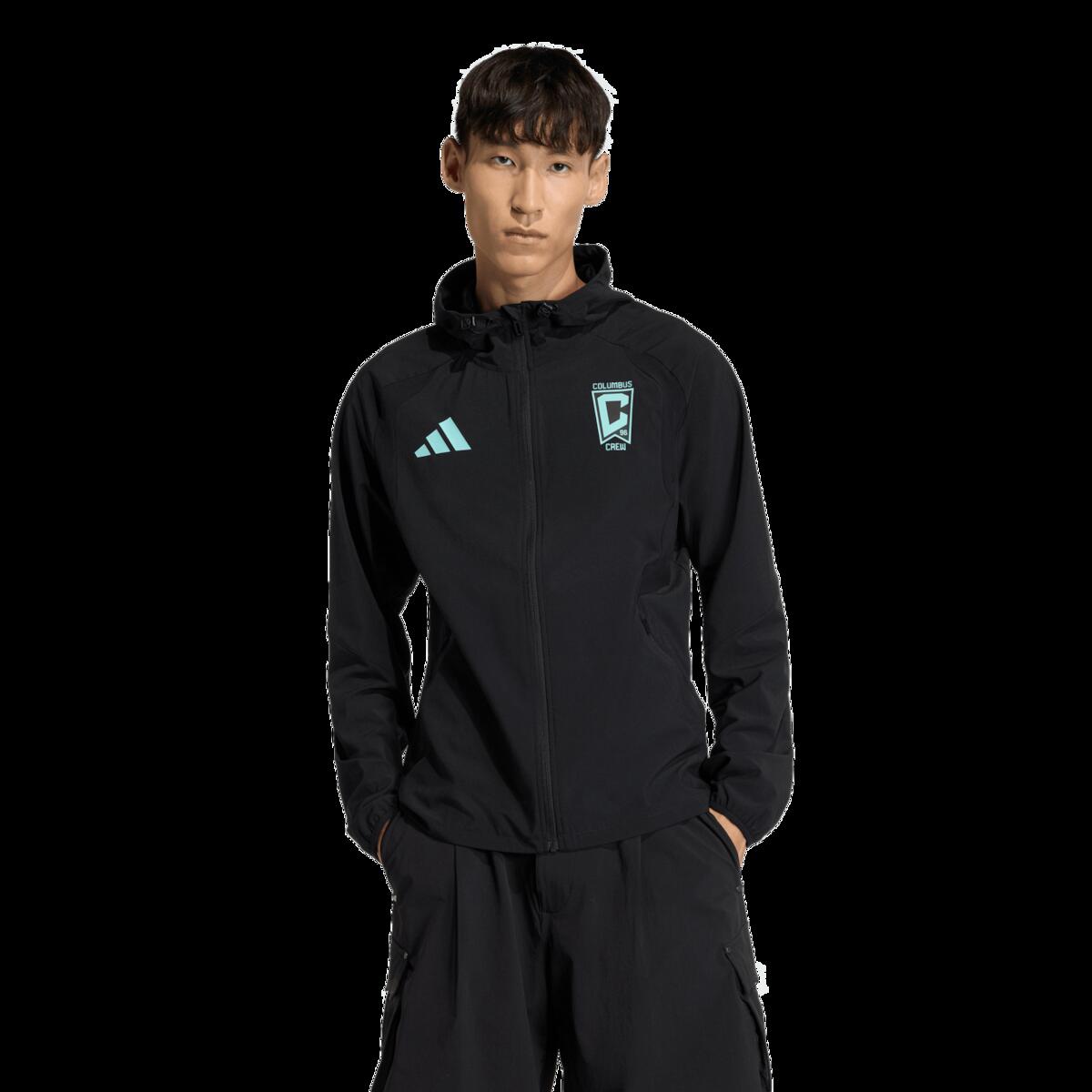 【公式グッズ】MLS コロンバス・クルー ジャケット Adidas/アディダス メンズ ブラック (ADI Men's S26 Tiro Full Zip Travel Hooded Windbreaker)