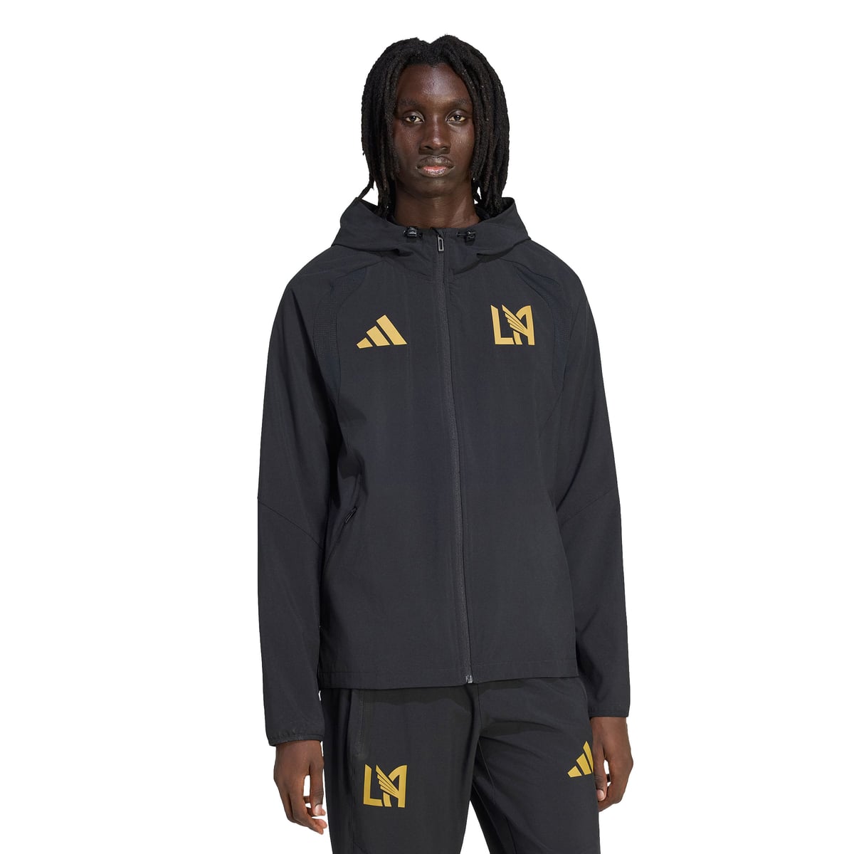 【公式グッズ】MLS LAFC ジャケット Adidas/アディダス メンズ ブラック (ADI Men's S26 Tiro Full Zip Travel Hooded Windbreaker)｜Fanatics公式ストア 店
