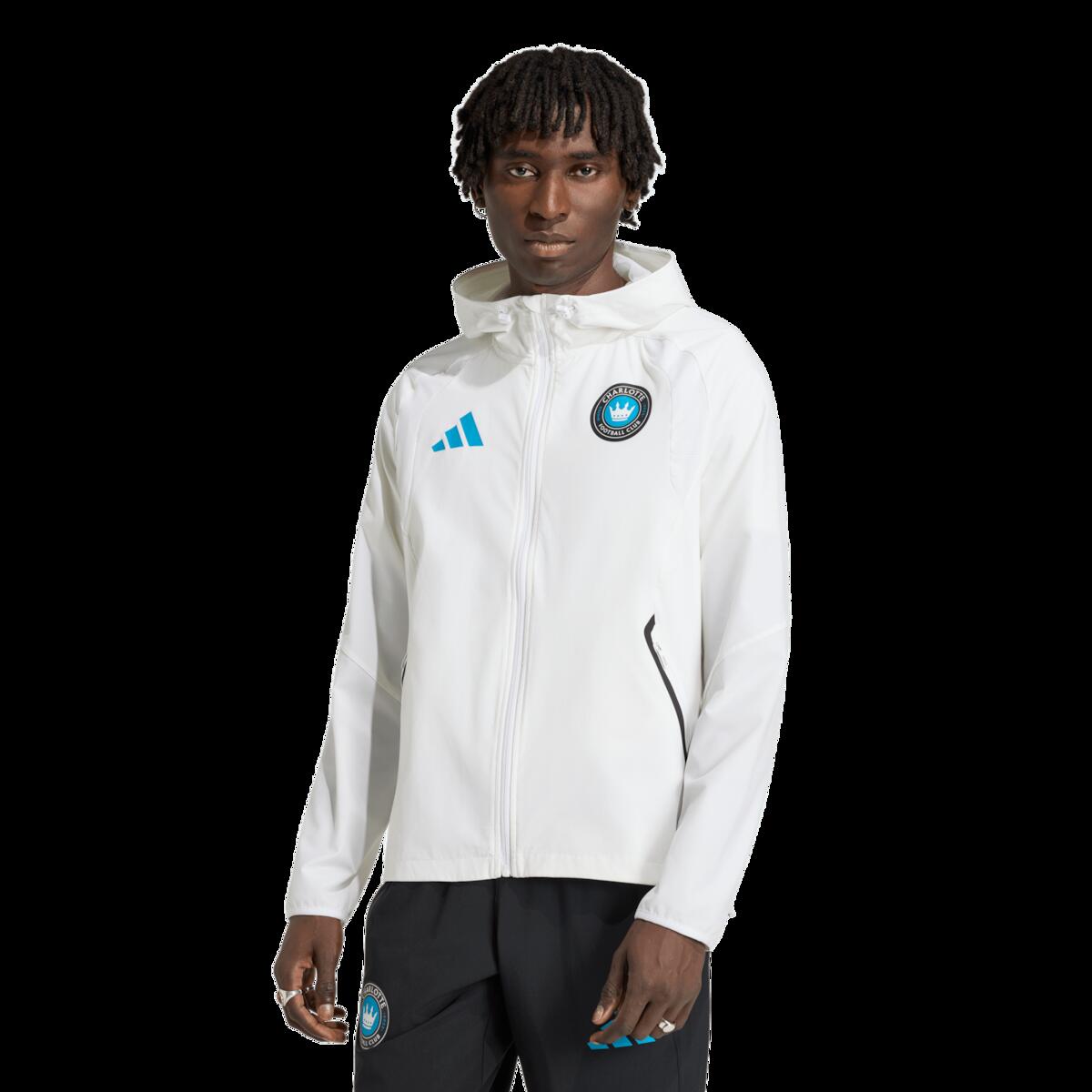 【公式グッズ】MLS シャーロットFC ジャケット Adidas/アディダス メンズ ホワイト (ADI Men's S26 Tiro Full Zip Travel Hooded Windbreaker)