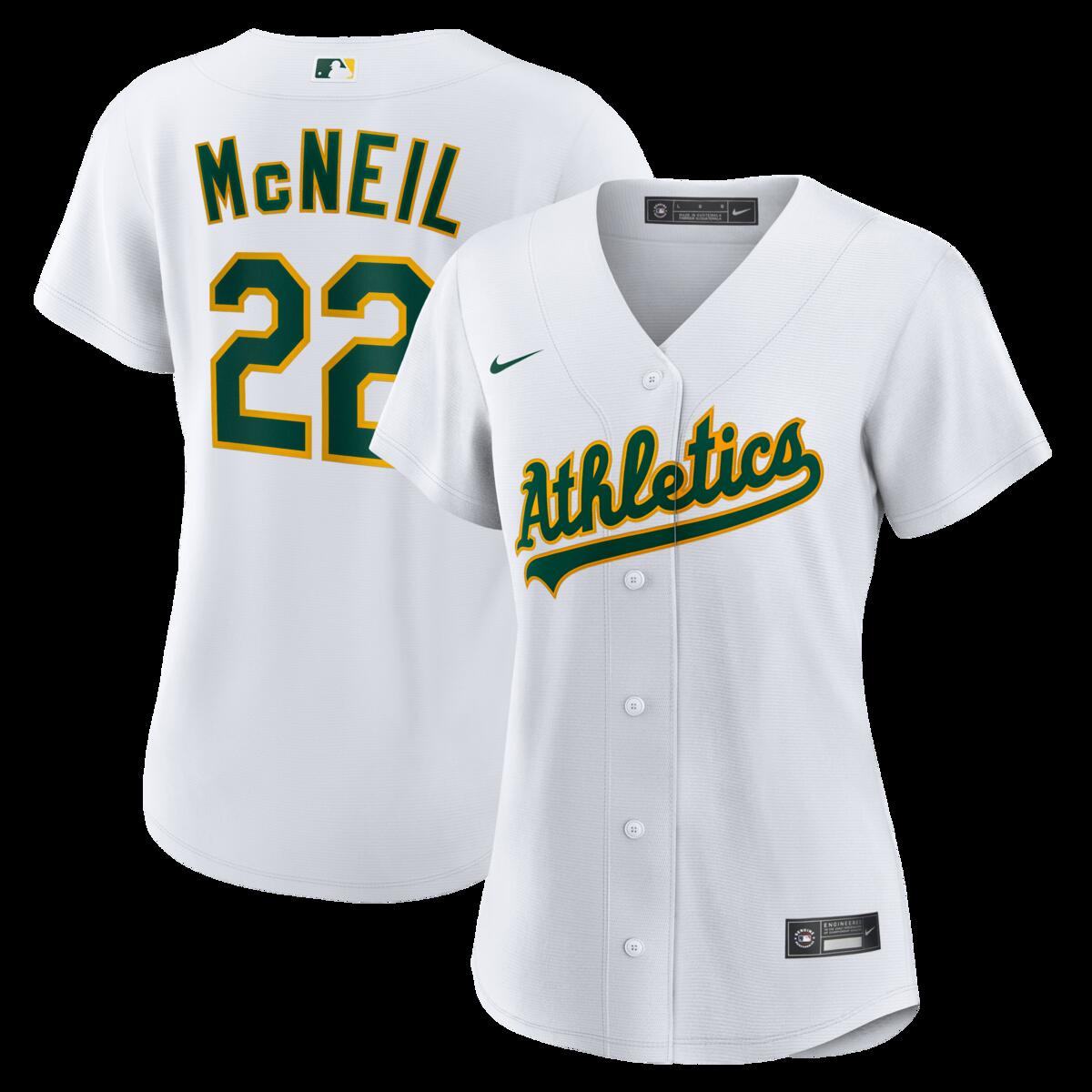 【公式グッズ】MLB アスレチックス ジェフ・マクニール ホーム ユニフォーム （レプリカ） Nike/ナイキ レディース ホワイト (Women's Nike 1.0 Replica Player Jersey - CORE)