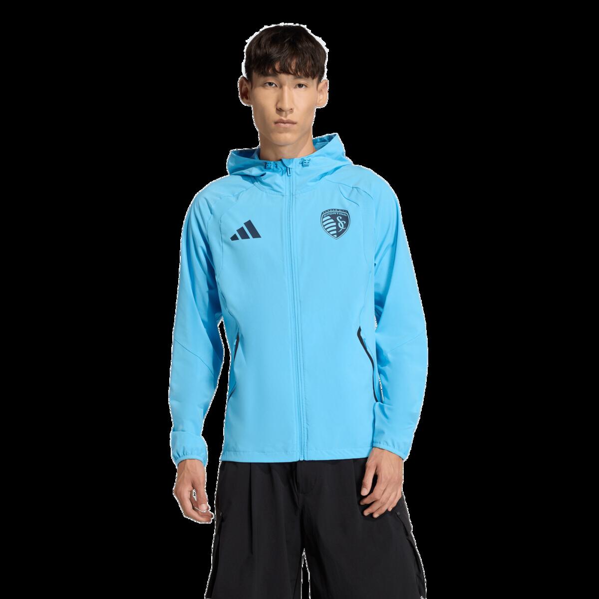 【公式グッズ】MLS カンザスシティ ジャケット Adidas/アディダス メンズ ブルー (ADI Men's S26 Tiro Full Zip Travel Hooded Windbreaker)