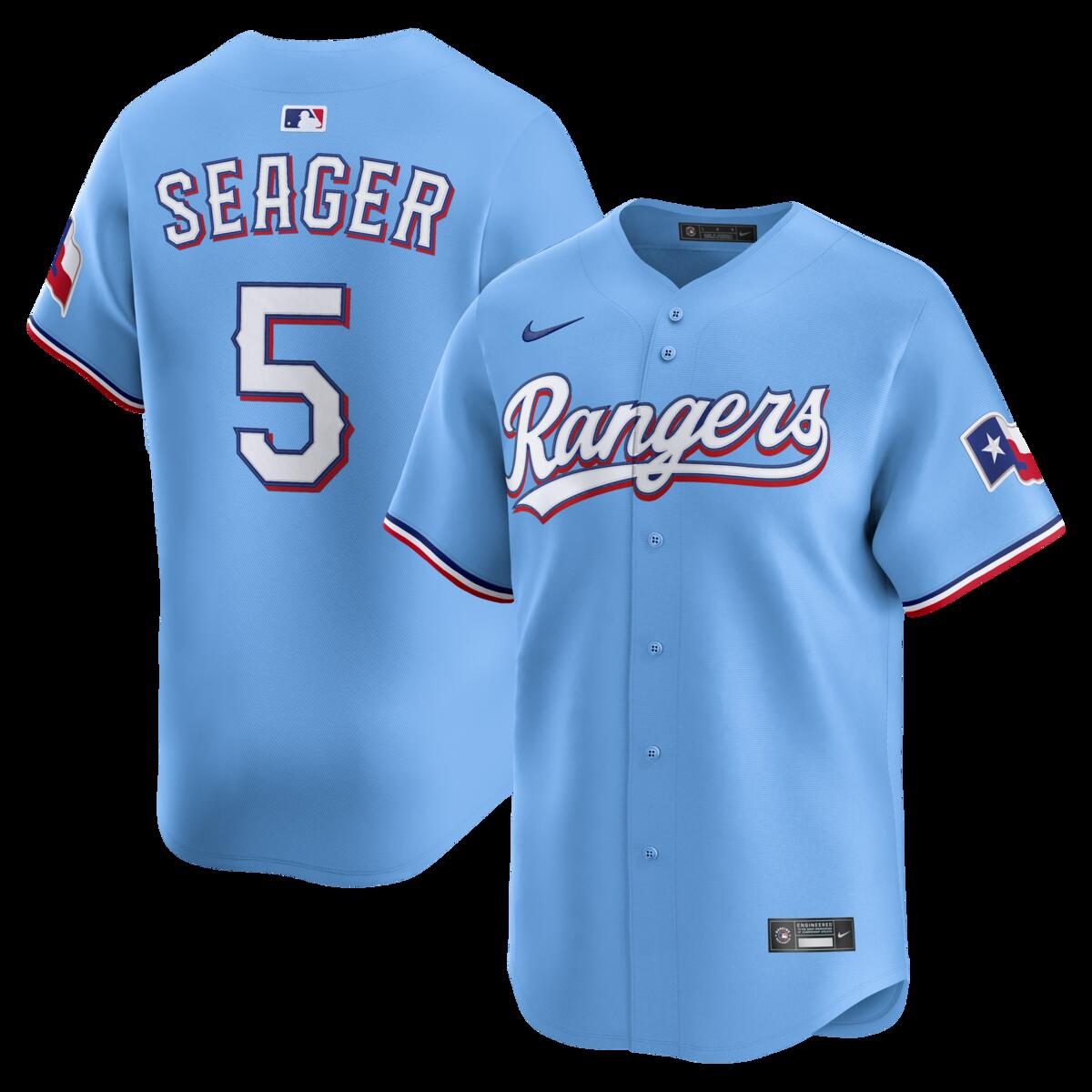 【公式グッズ】MLB レンジャーズ コーリー・シーガー オルタネイト リミテッド ユニフォーム Nike/ナイキ メンズ ライトブルー (2025 Nike Mens Limited Player Jersey)