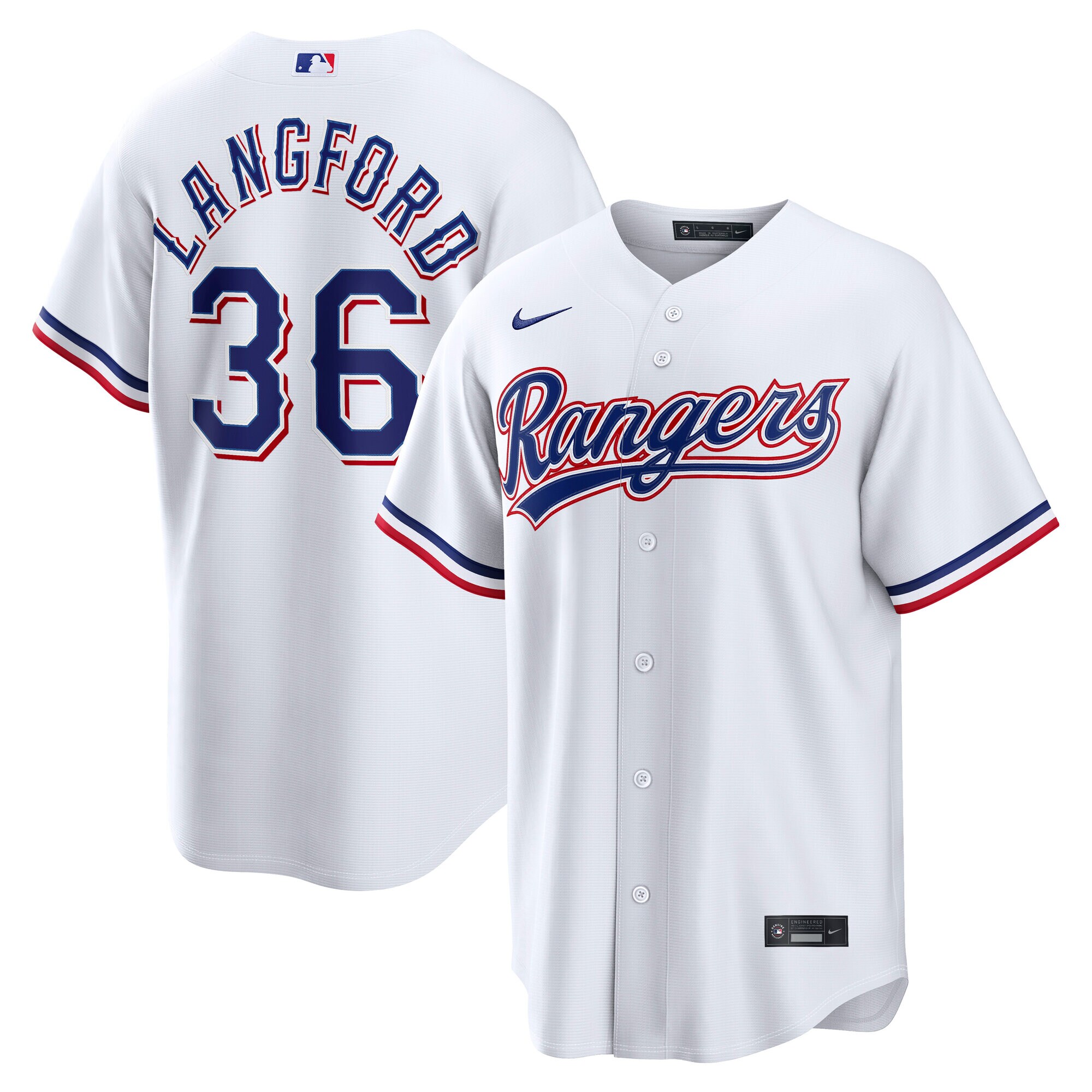 【公式グッズ】MLB レンジャーズ ワイアット・ラングフォード ホーム ユニフォーム （レプリカ） Nike/ナイキ メンズ ホワイト (Nike 2026 Men's Replica RP26 Core Jersey - Starter Player)