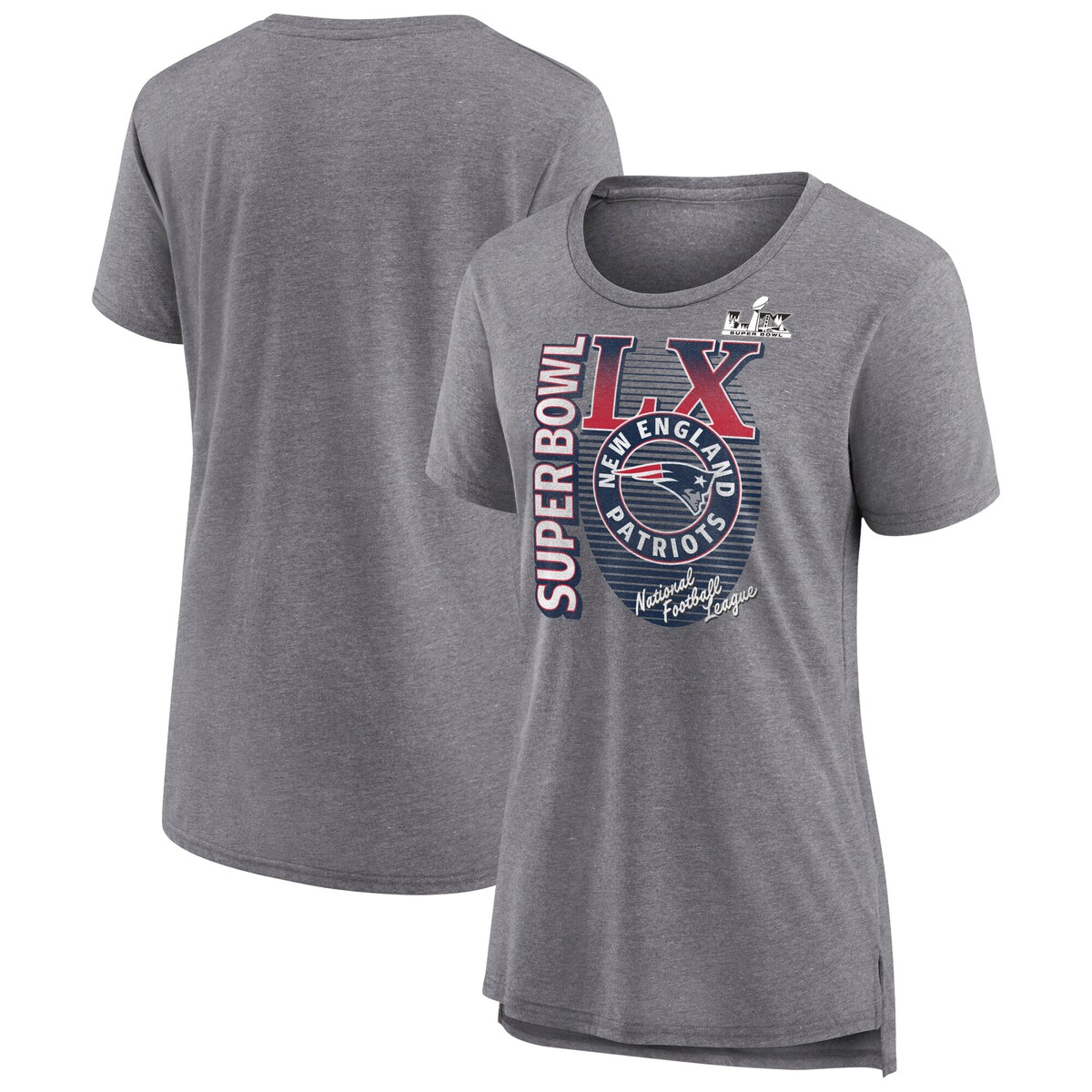【公式グッズ】NFL 第60回スーパーボウル ペイトリオッツ Tシャツ Fanatics/ファナティクス レディース ヘザーグレイ (26 Womens Fanatics NFL SBB60 Retro Bound Triblend Crew SST)