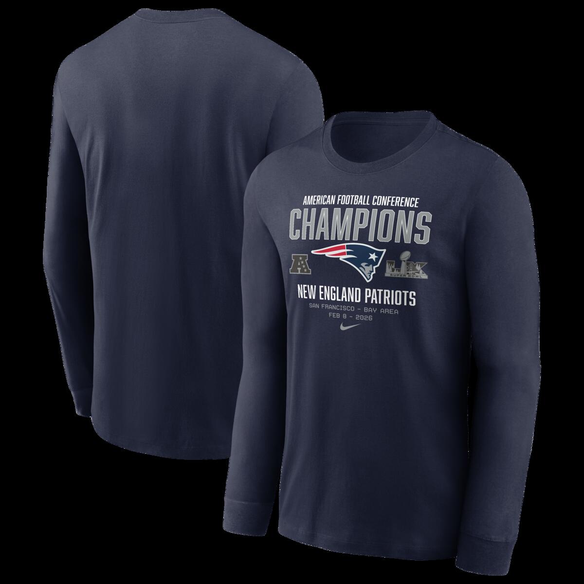 【公式グッズ】NFL ペイトリオッツ 長袖 Tシャツ Nike/ナイキ メンズ ネイビー (26 Mens Conference Champions- Team Nation LS Cotton Tee)｜Fanatics公式ストア 店