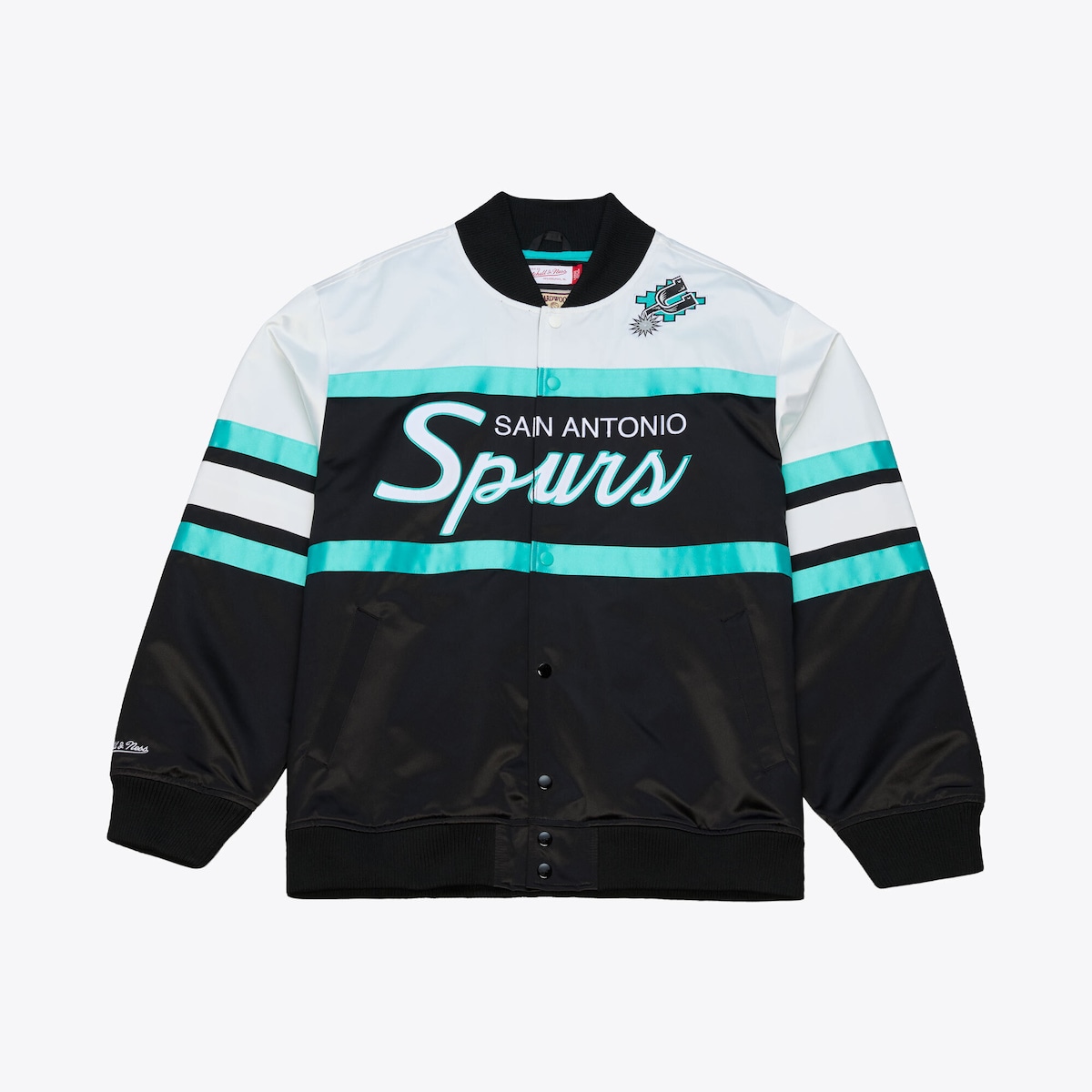 【公式グッズ】NBA スパーズ ジャケット Mitchell & Ness/ミッチェル&ネス メンズ ブラック (SP26 NBA TEAM COLOR HEAD COACH LIGHTWEIGHT SATIN JACKET)|Fanatics公式ストア 店