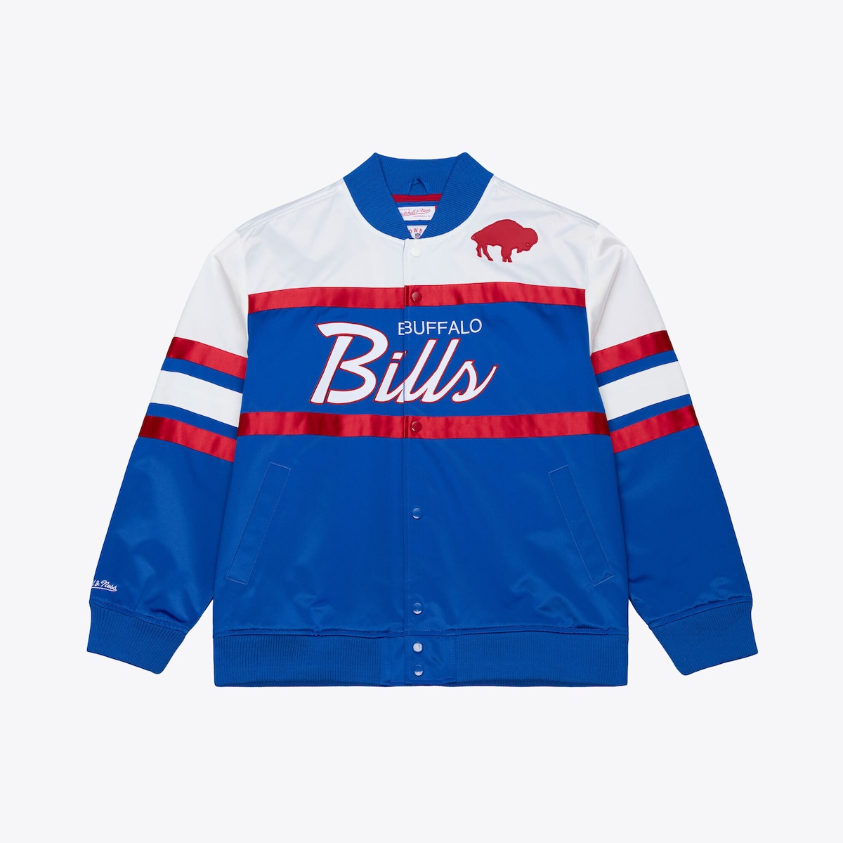 【公式グッズ】NFL ビルズ ジャケット Mitchell & Ness/ミッチェル＆ネス メンズ ロイヤルブルー (HEAD COACH LW SATIN JACKET)