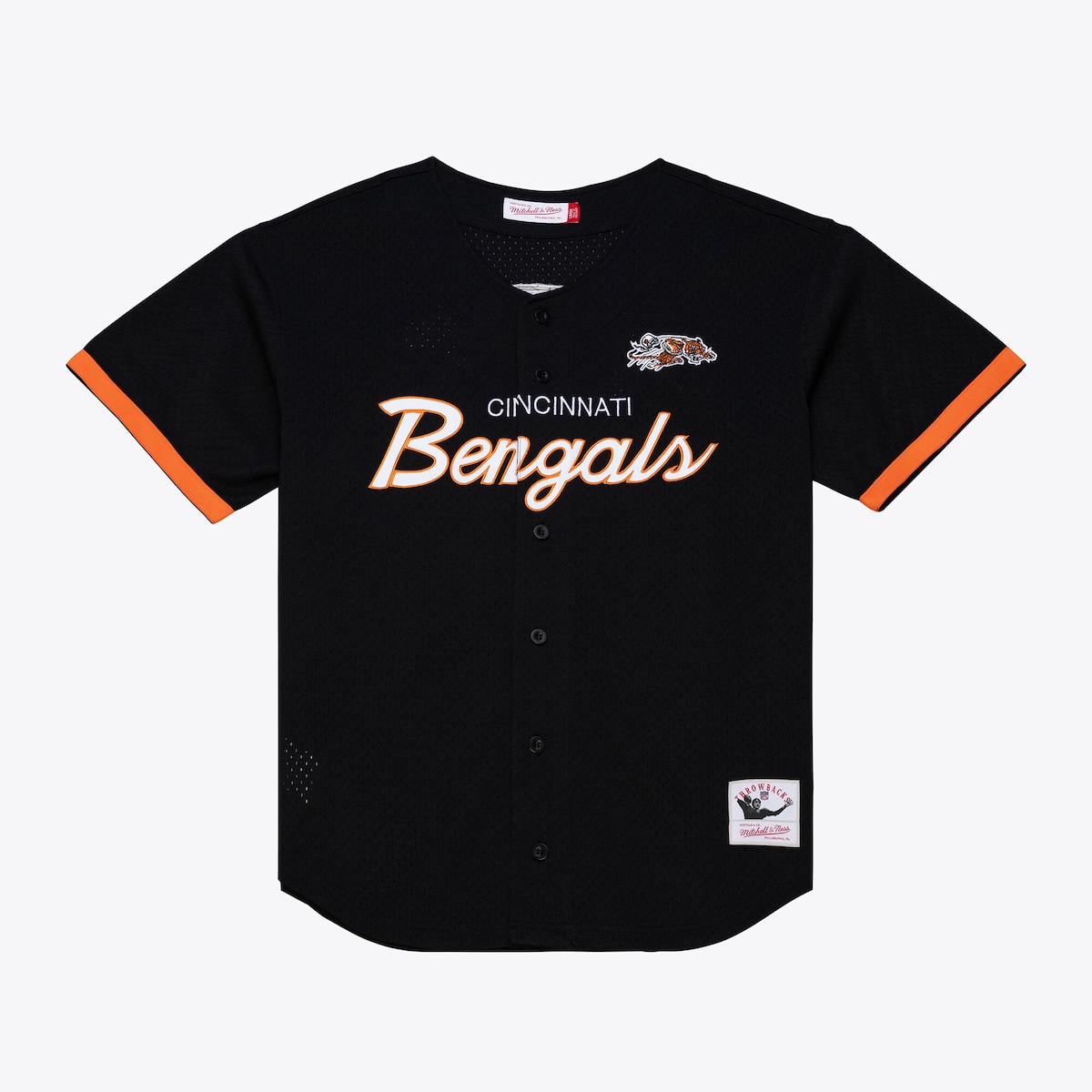 【公式グッズ】NFL ベンガルズ シャツ Mitchell & Ness/ミッチェル＆ネス メンズ ブラック (MEN'S HEAD COACH MESH BUTTON FRONT BIG BK LOGO)