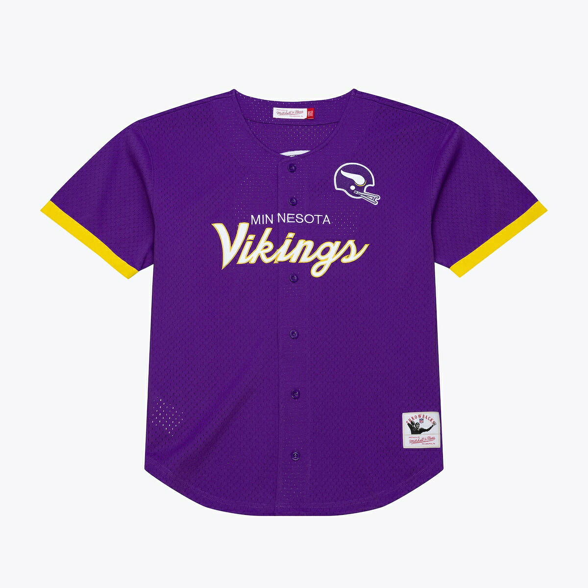 【公式グッズ】NFL バイキングス シャツ Mitchell & Ness/ミッチェル＆ネス メンズ パープル (MEN'S HEAD COACH MESH BUTTON FRONT BIG BK LOGO)