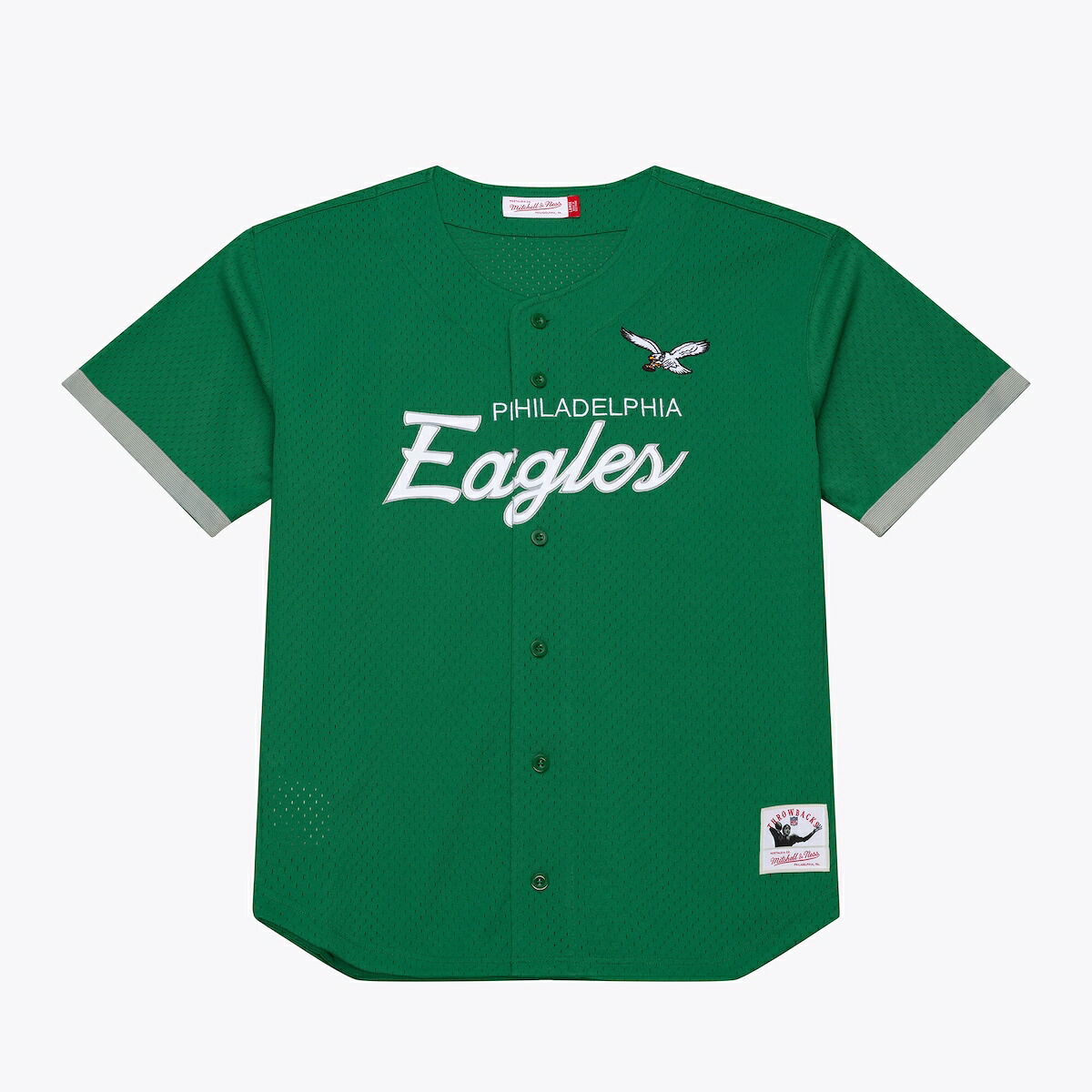 【公式グッズ】NFL イーグルス シャツ Mitchell & Ness/ミッチェル＆ネス メンズ グリーン (MEN'S HEAD COACH MESH BUTTON FRONT BIG BK LOGO)