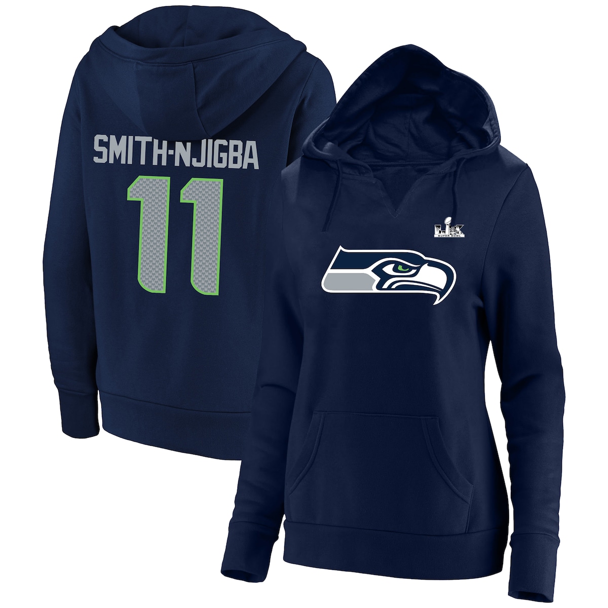 【公式グッズ】NFL 第60回スーパーボウル シーホークス ジャクソン・スミス=ニジバ ネーム&ナンバー フリース パーカー Fanatics/ファナティクス レディース (Women's Plus Size SB60 Player N&N Fleece Hood)|Fanatics公式ストア 店