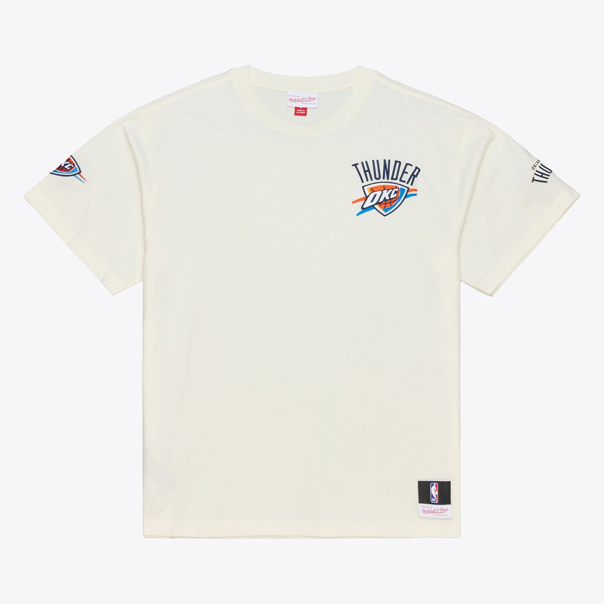 【公式グッズ】NBA サンダー Tシャツ Mitchell & Ness/ミッチェル＆ネス メンズ クリーム (NBA Mens Hardwood Classics Chain Stitch Premium SS Tee)
