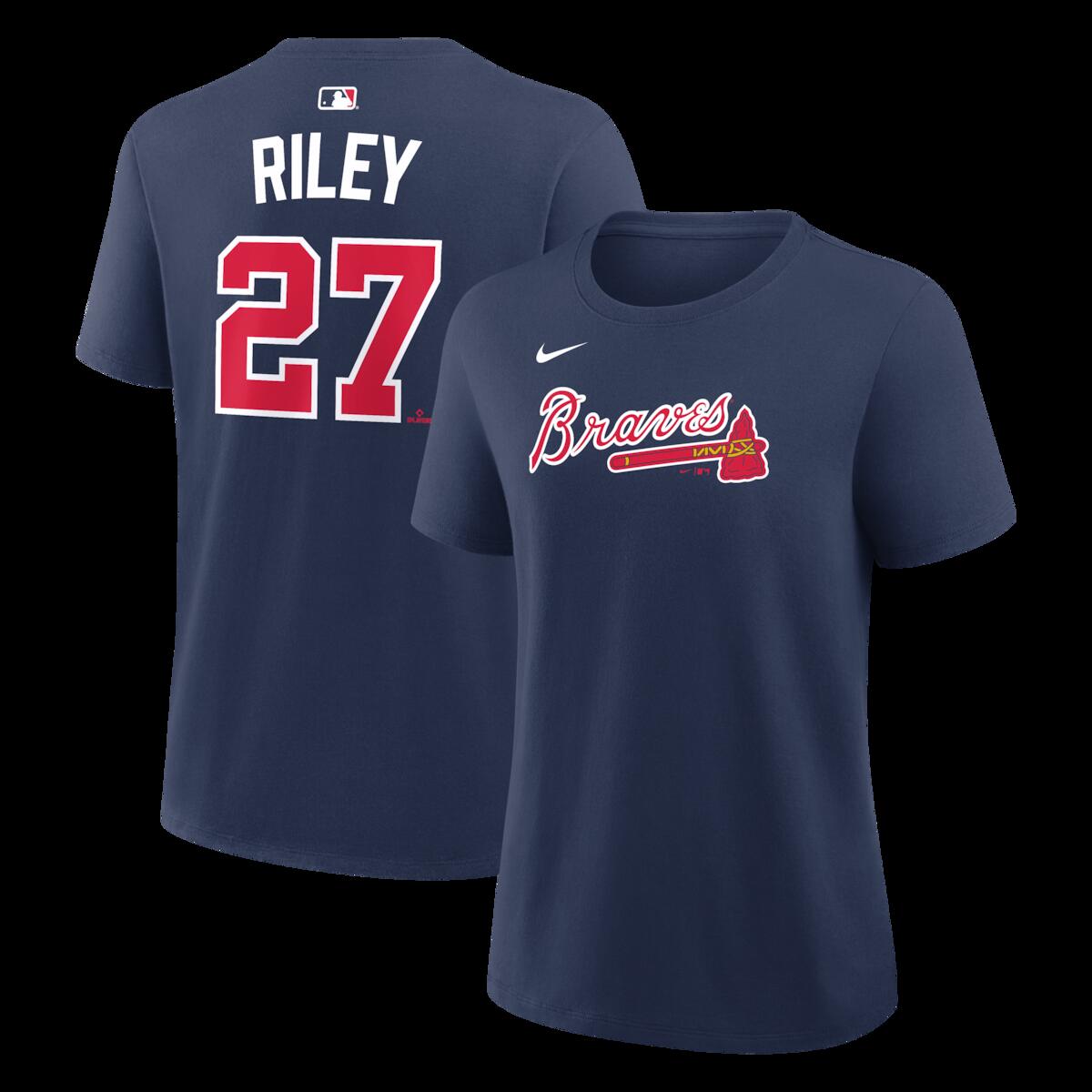 【公式グッズ】MLB ブレーブス オースティン・ライリー ネーム&ナンバー Tシャツ Nike/ナイキ レディース ネイビー (Nike 2026 Women's N&N LEAGUE SEASONAL Tee)