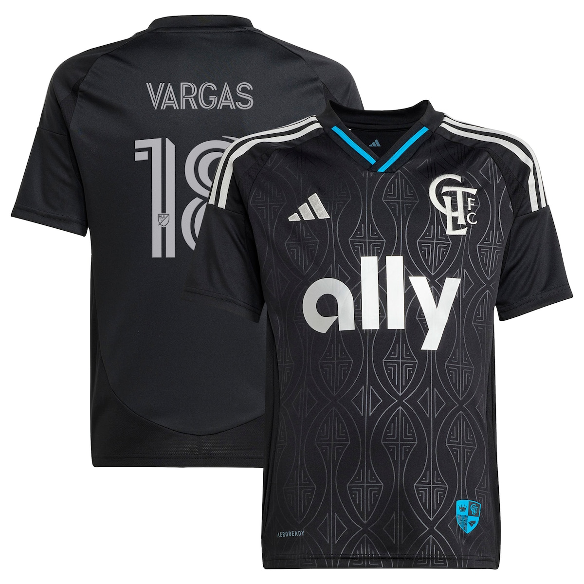 【公式グッズ】MLS シャーロットFC カーウィン・バルガス レプリカ ユニフォーム Adidas/アディダス ユース・ジュニアサイズ ブラック (2025 Youth MLS Replica Player Jersey)