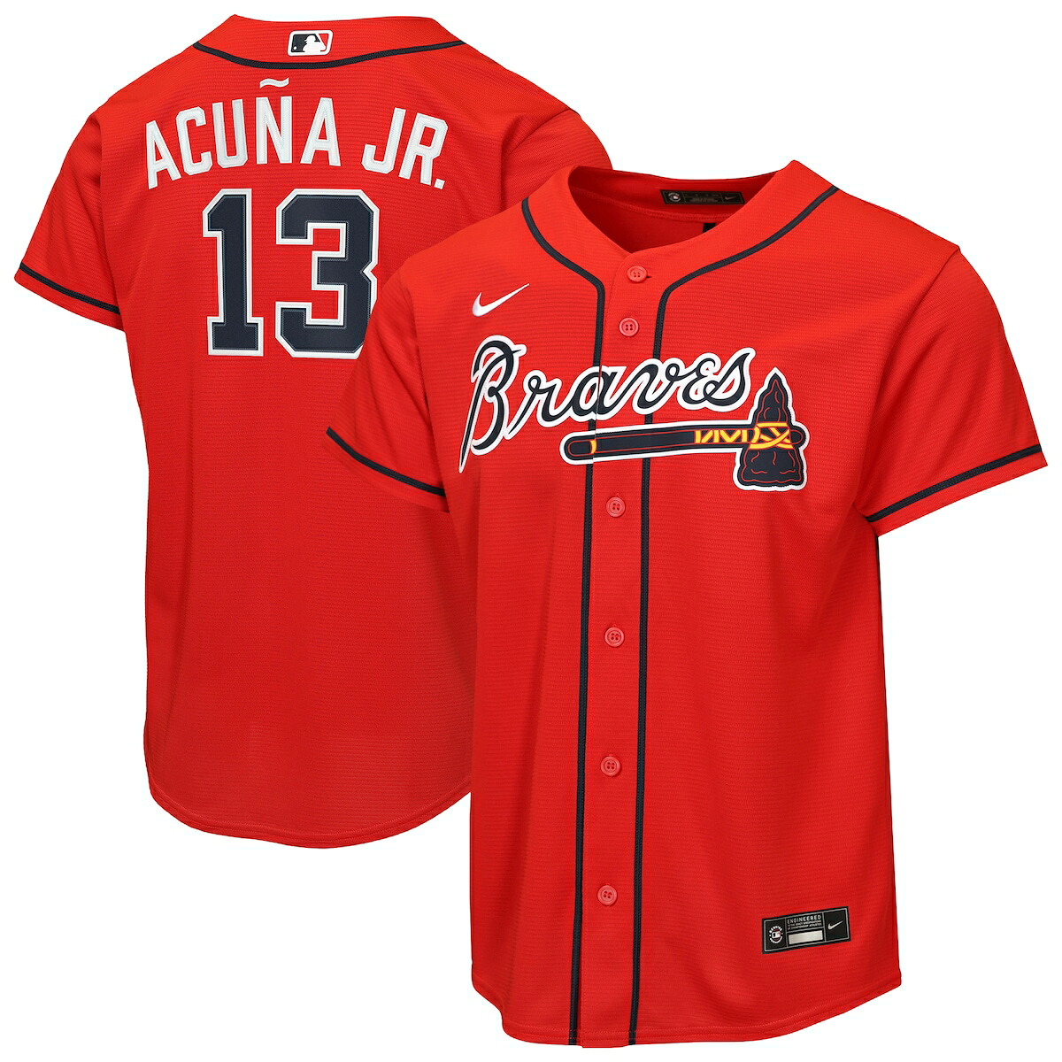 【公式グッズ】MLB ブレーブス ロナルド・アクーニャJr. オルタネイト ユニフォーム (レプリカ) Nike/ナイキ キッズサイズ レッド (Youth 8-20 Nike Baseline Replica 2026 Player Jersey)