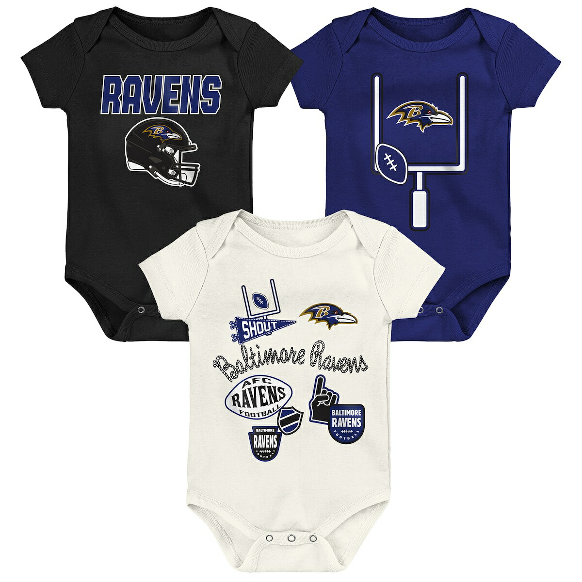 【公式グッズ】NFL レイブンズ ロンパース Outerstuff ベビー用 ブラック (NFL Newborn Littlest Player 3pc Creeper)