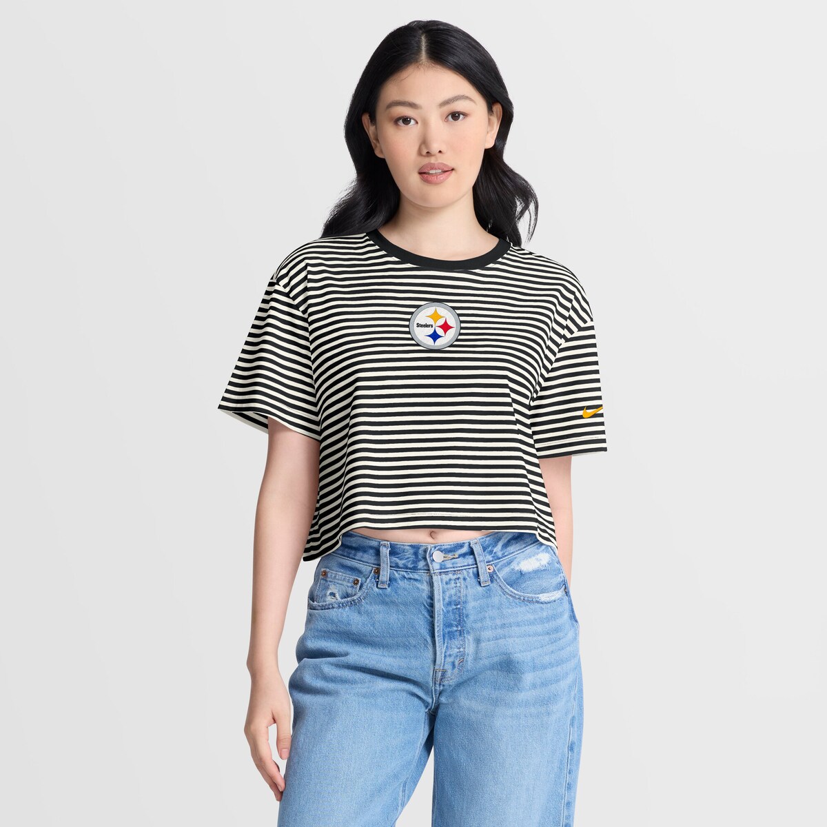 【公式グッズ】NFL スティーラーズ Tシャツ Nike/ナイキ レディース ブラック (NFL Womens Nike Striped Crop SST)
