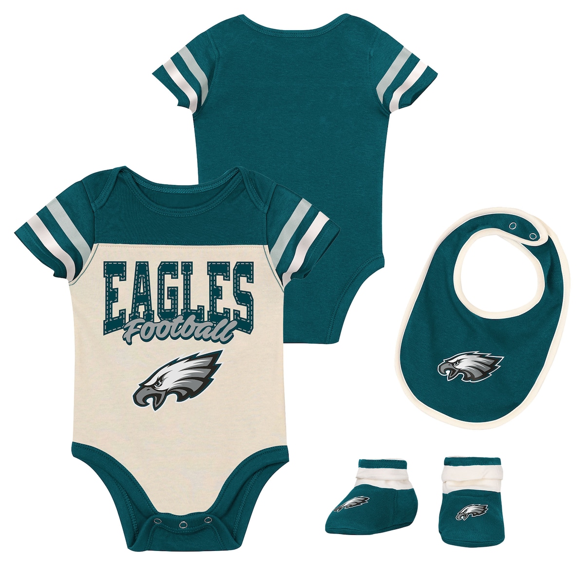 【公式グッズ】NFL イーグルス ロンパース Outerstuff ベビー用 クリーム (UP ONE CREEPER BIB BOOTIE SET)