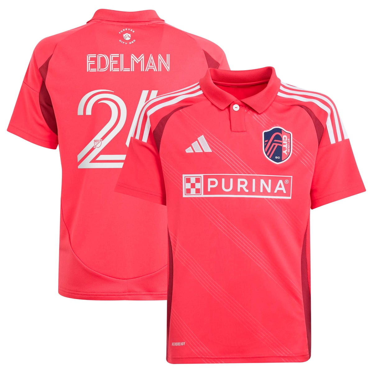【公式グッズ】MLS セントルイス・シティSC エデルマン レプリカ ユニフォーム Adidas/アディダス ユース・ジュニアサイズ レッド (2025 Youth MLS Replica Player Jersey)
