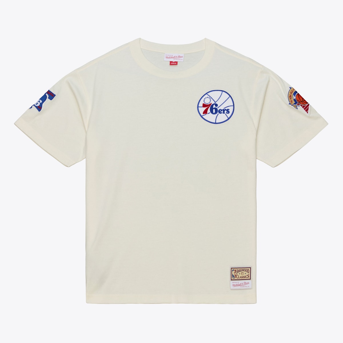 【公式グッズ】NBA 76ers Tシャツ Mitchell & Ness/ミッチェル＆ネス メンズ クリーム (NBA Mens Hardwood Classics Chain Stitch Premium SS Tee)