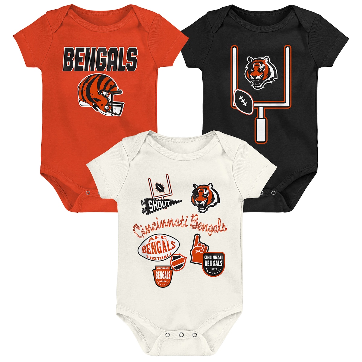 【公式グッズ】NFL ベンガルズ ロンパース Outerstuff ベビー用 クリーム (NFL Newborn Littlest Player 3pc Creeper)