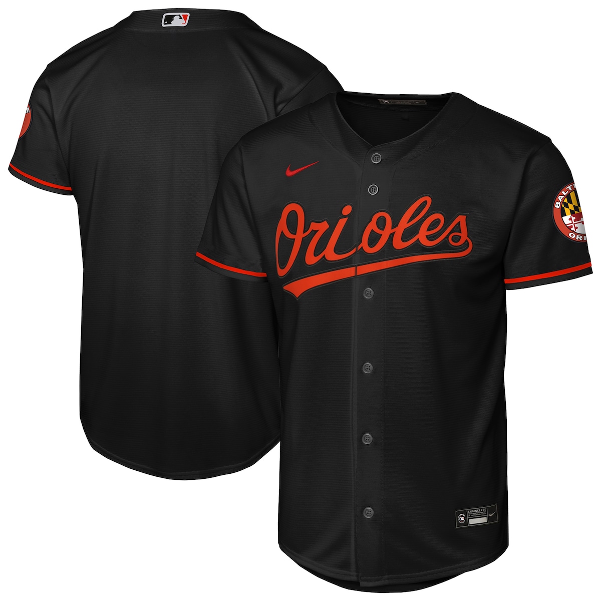 【公式グッズ】MLB オリオールズ オルタネイト ユニフォーム （レプリカ） Nike/ナイキ キッズサイズ ブラック (Youth 8-20 Stadium Home Run Jersey - Team Front)