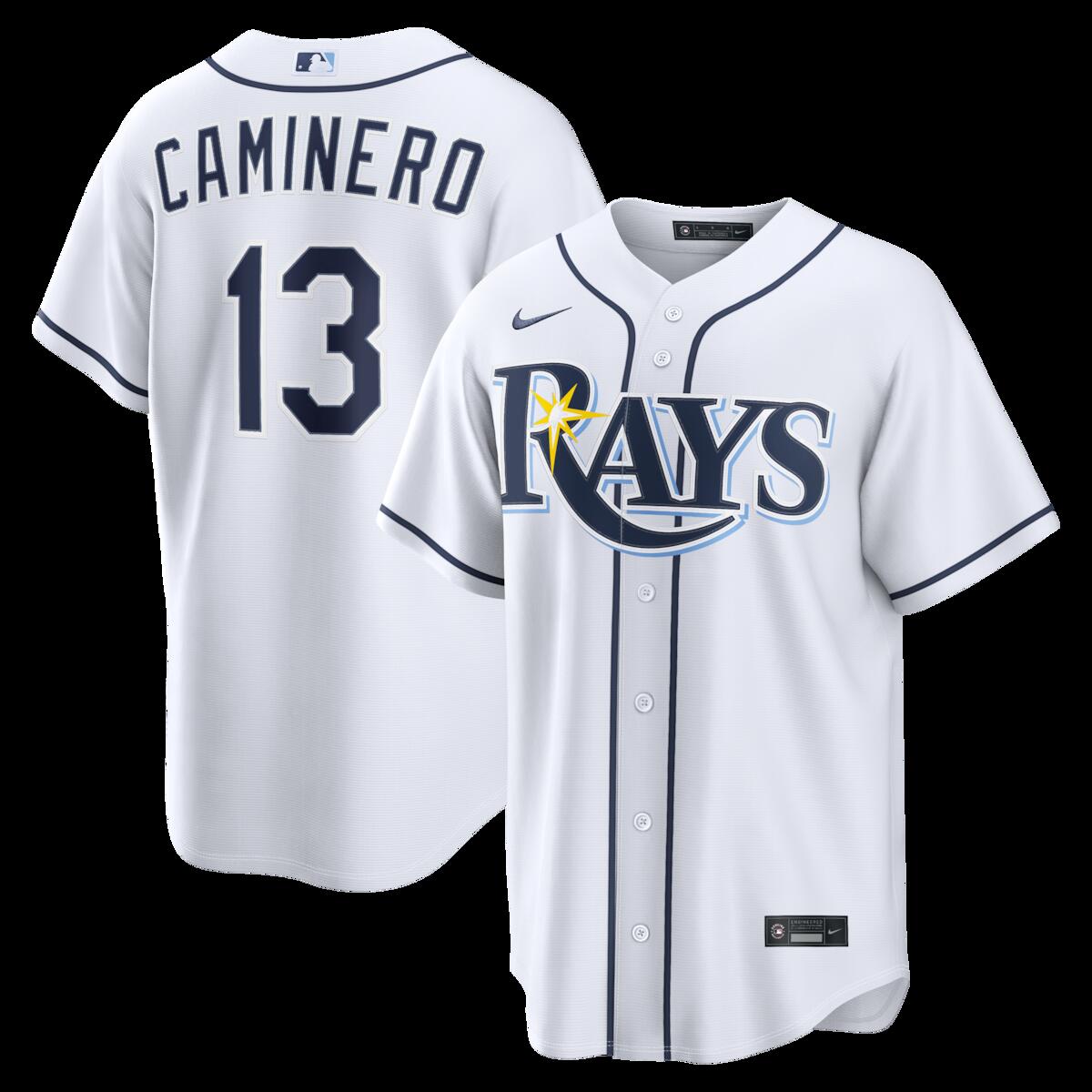 【公式グッズ】MLB レイズ ジュニオール・カミネロ ホーム ユニフォーム （レプリカ） Nike/ナイキ メンズ ホワイト (Nike 2026 Men's Replica RP26 Core Jersey - Starter Player)
