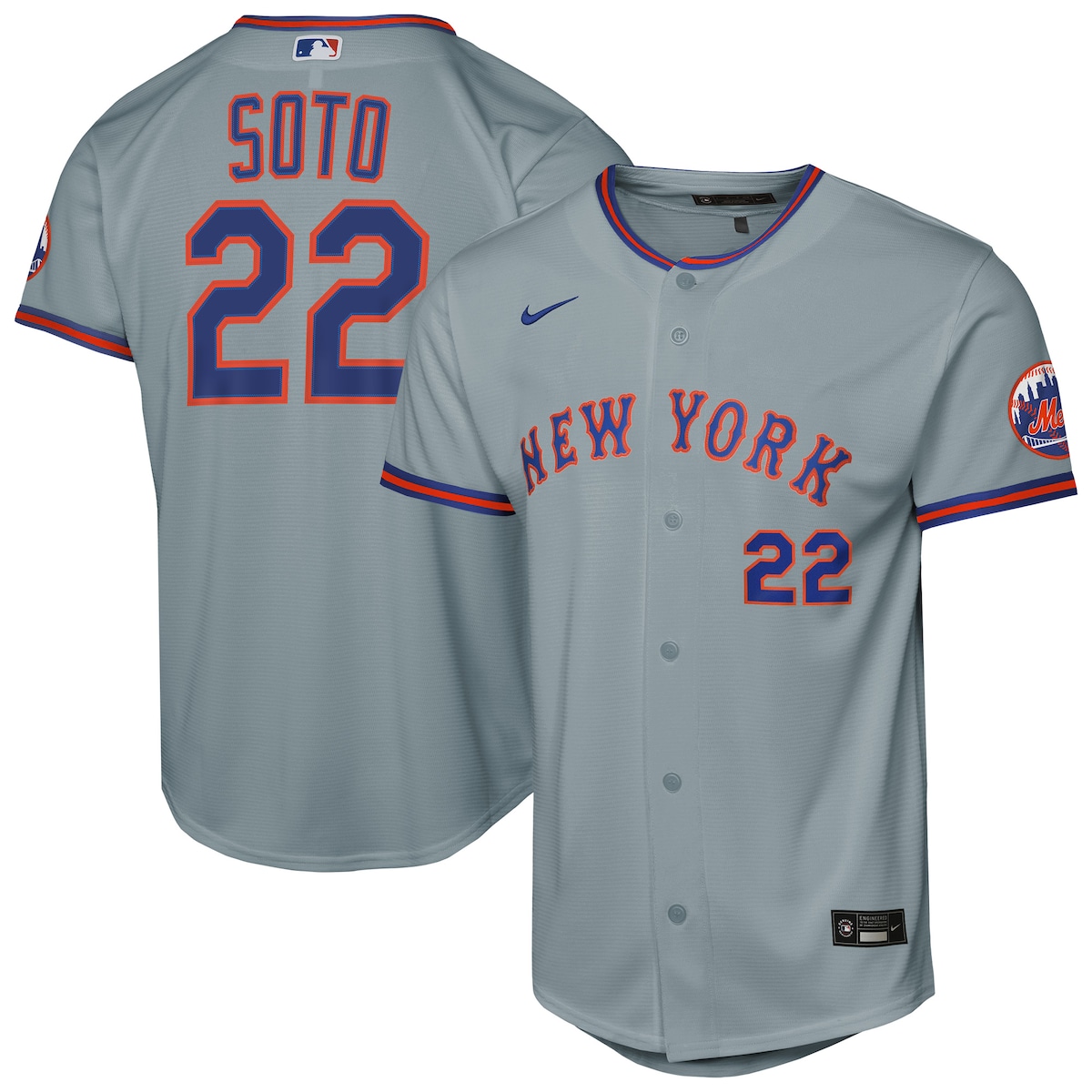 【公式グッズ】MLB メッツ ファン・ソト ロード ユニフォーム （レプリカ） Nike/ナイキ キッズサイズ グレイ (Youth 8-20 Stadium Home Run Jersey - Player)