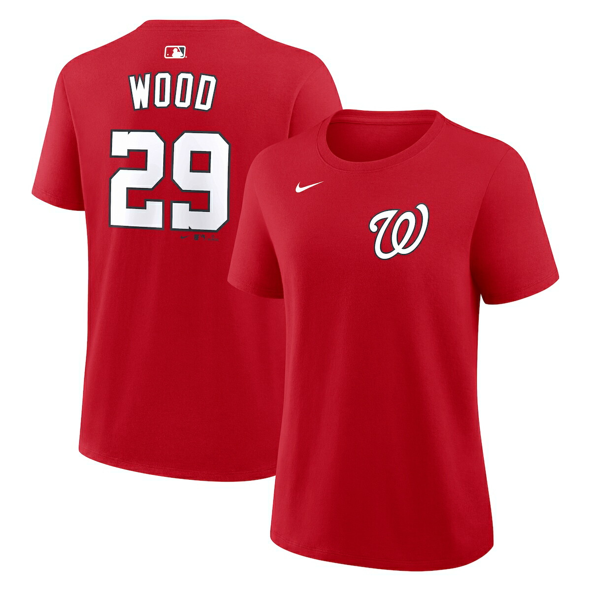 【公式グッズ】MLB ナショナルズ ジェームズ・ウッド ネーム&ナンバー Tシャツ Nike/ナイキ レディース レッド (Nike Women's N&N CORE Tee - 2026)