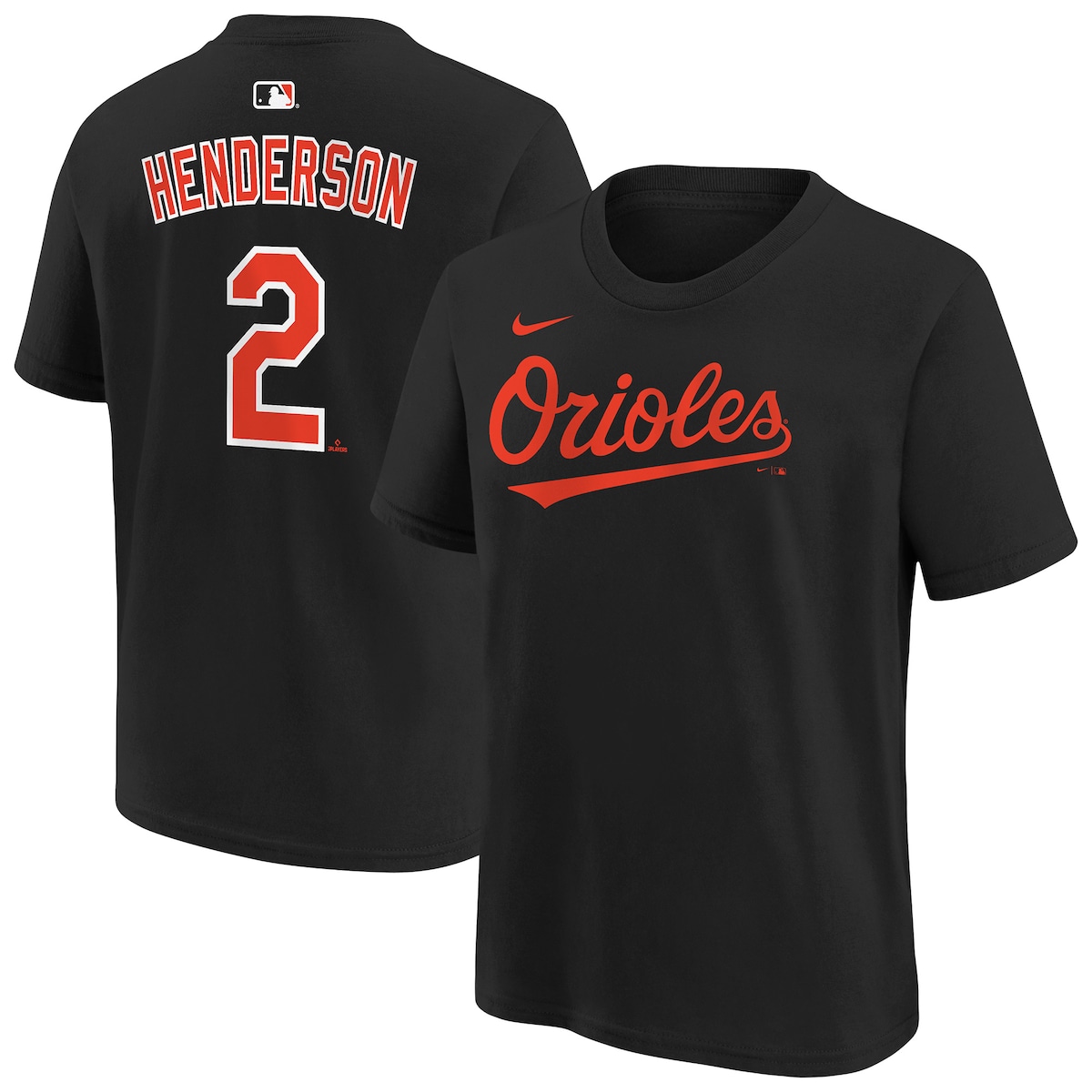 【公式グッズ】MLB オリオールズ グナー・ヘンダーソン ネーム&ナンバー Tシャツ Nike/ナイキ キッズサイズ ブラック (Youth 2026 N&N Tee)