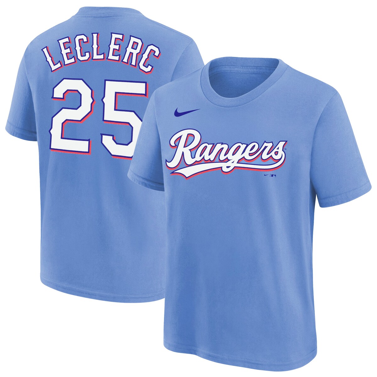 【公式グッズ】MLB レンジャーズ ホセ・ルクラーク ネーム&ナンバー Tシャツ Nike/ナイキ キッズサイズ ライトブルー (Youth Home N&N SST - League Request)