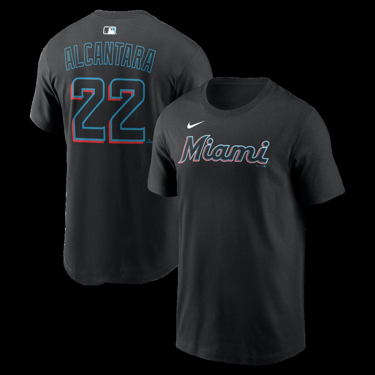 【公式グッズ】MLB マーリンズ サンディ・アルカンタラ ネーム&ナンバー Tシャツ Nike/ナイキ メンズ ブラック (Nike Men's N&N CORE Tee - 2026)