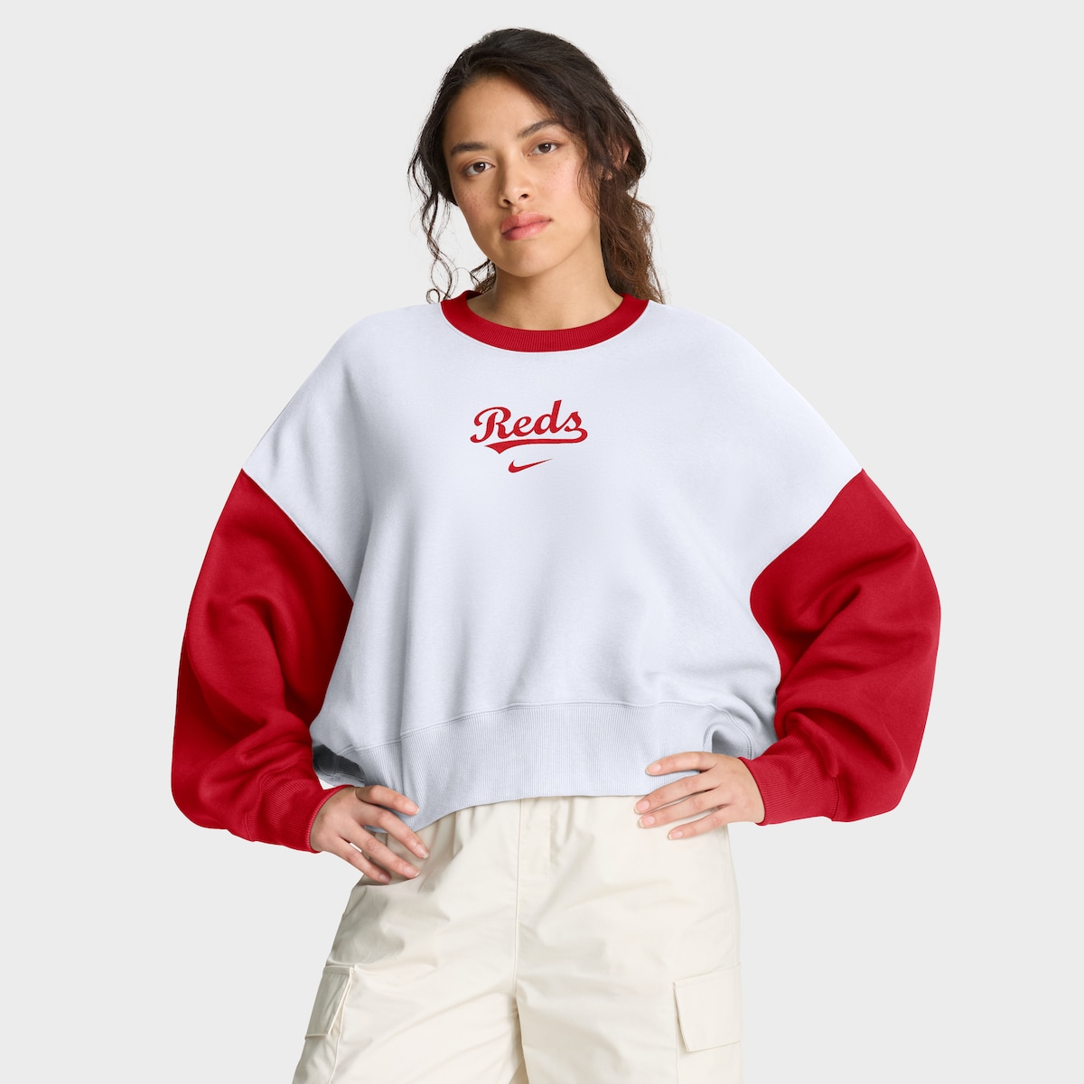 【公式グッズ】MLB レッズ フリース トレーナー Nike/ナイキ レディース ホワイト (Women's Nike MLB Crewneck Fleece Primary)
