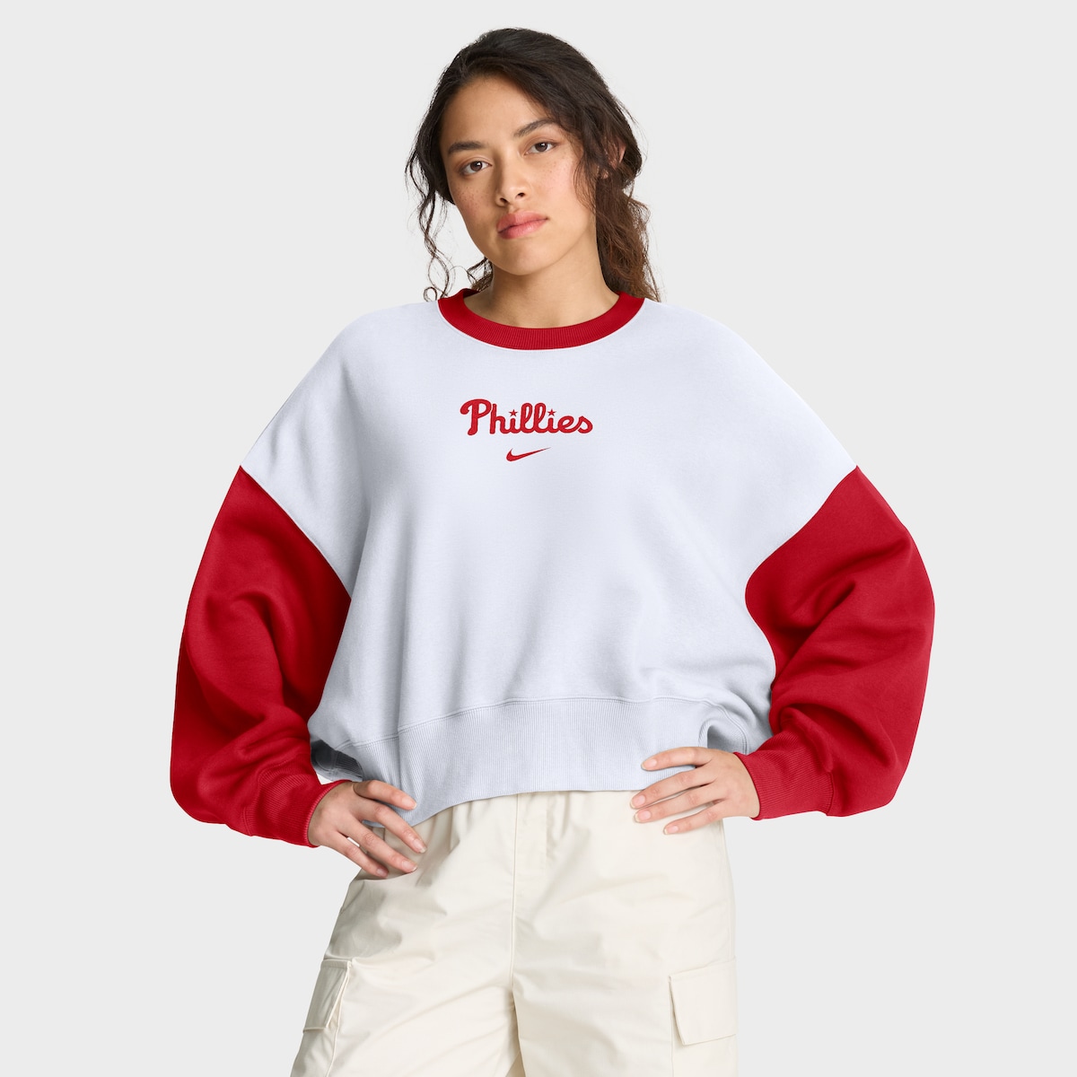 【公式グッズ】MLB フィリーズ フリース トレーナー Nike/ナイキ レディース ホワイト (Women's Nike MLB Crewneck Fleece Primary)