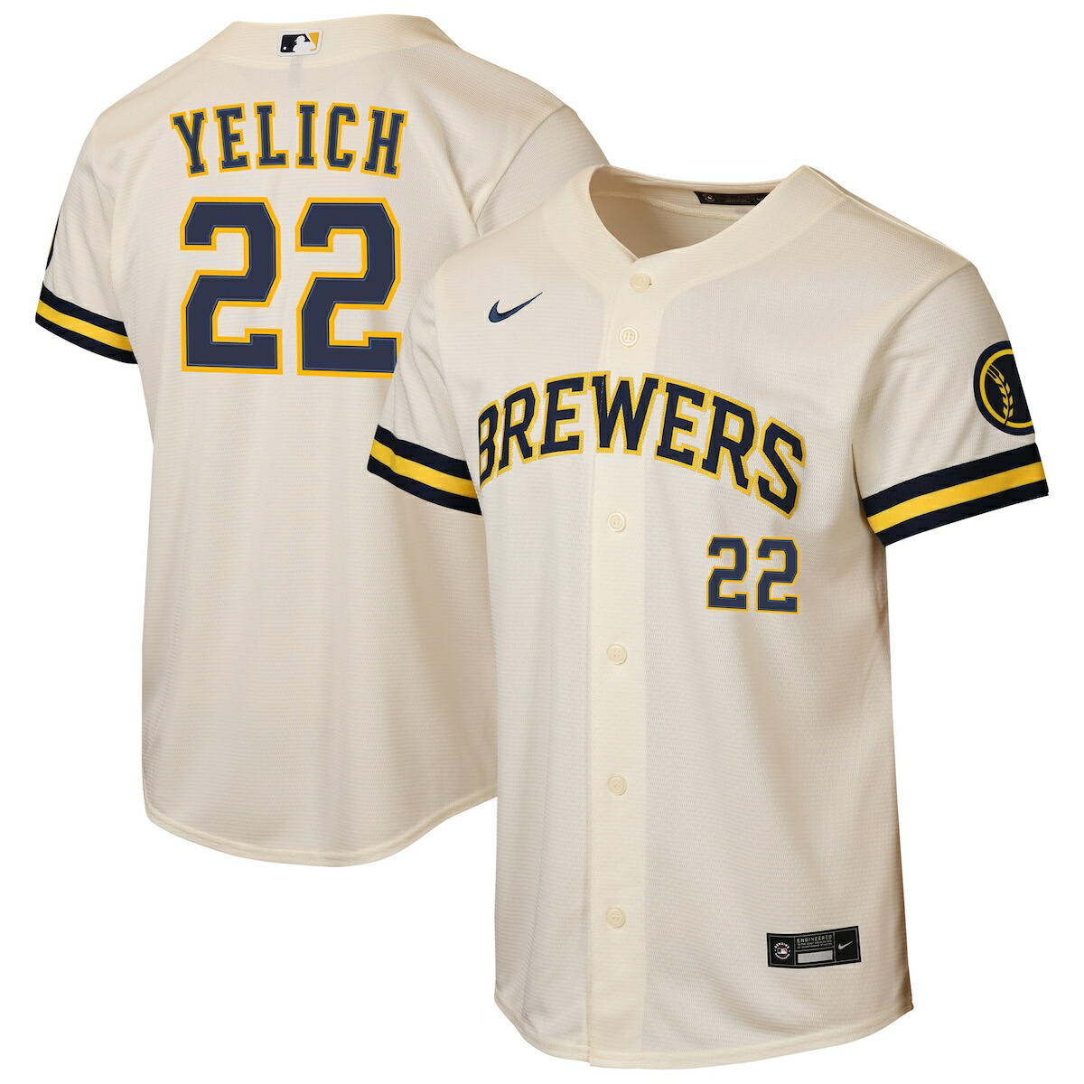 【公式グッズ】MLB ブルワーズ クリスチャン・イェリッチ ホーム ユニフォーム （レプリカ） Nike/ナイキ キッズサイズ クリーム (Youth 8-20 Stadium Home Run Jersey - Player)