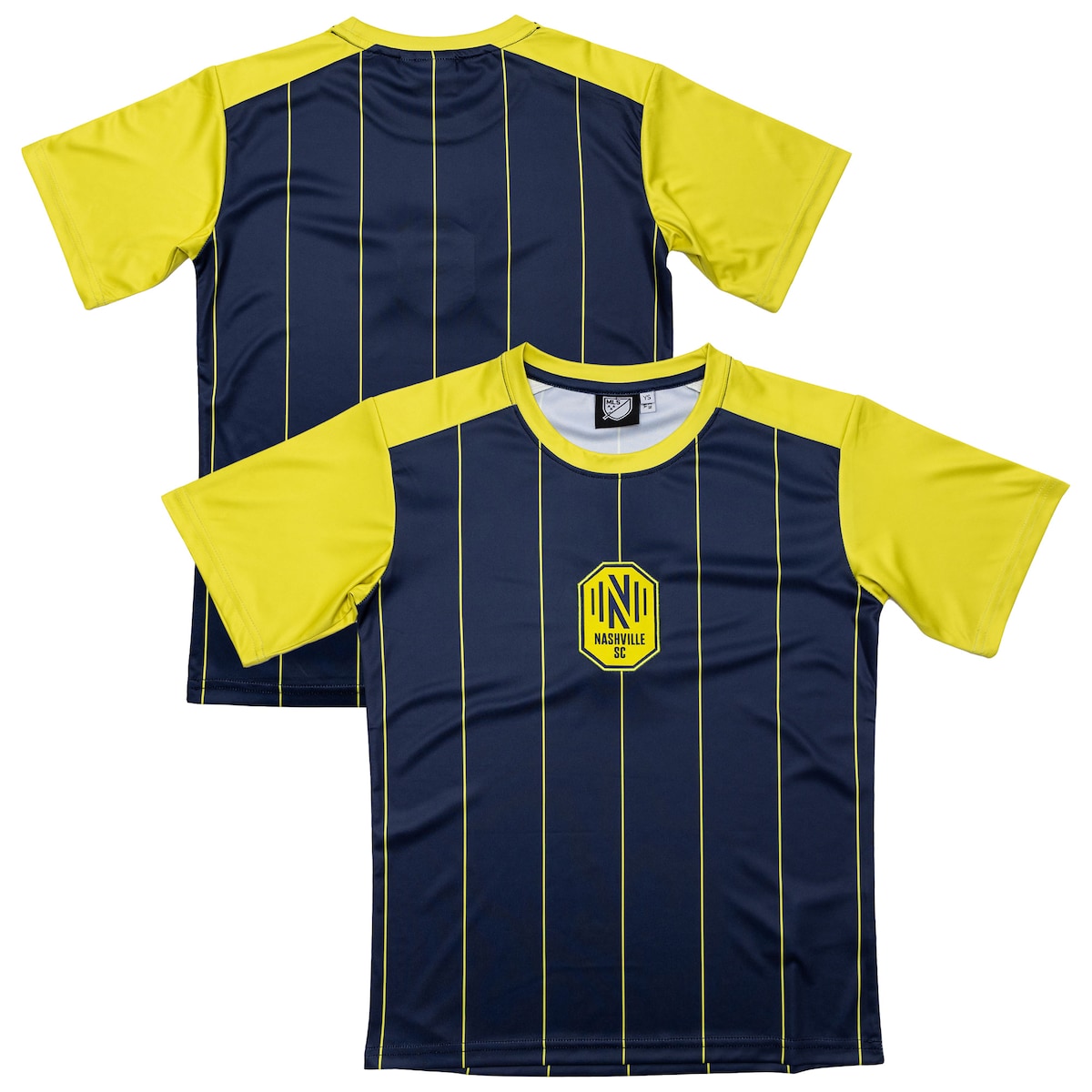 【公式グッズ】MLS ナッシュビル・SC Tシャツ Sport Design Sweden ユース・ジュニアサイズ ネイビー (SDS S26 Youth Club Stripes Sublimated Tee)