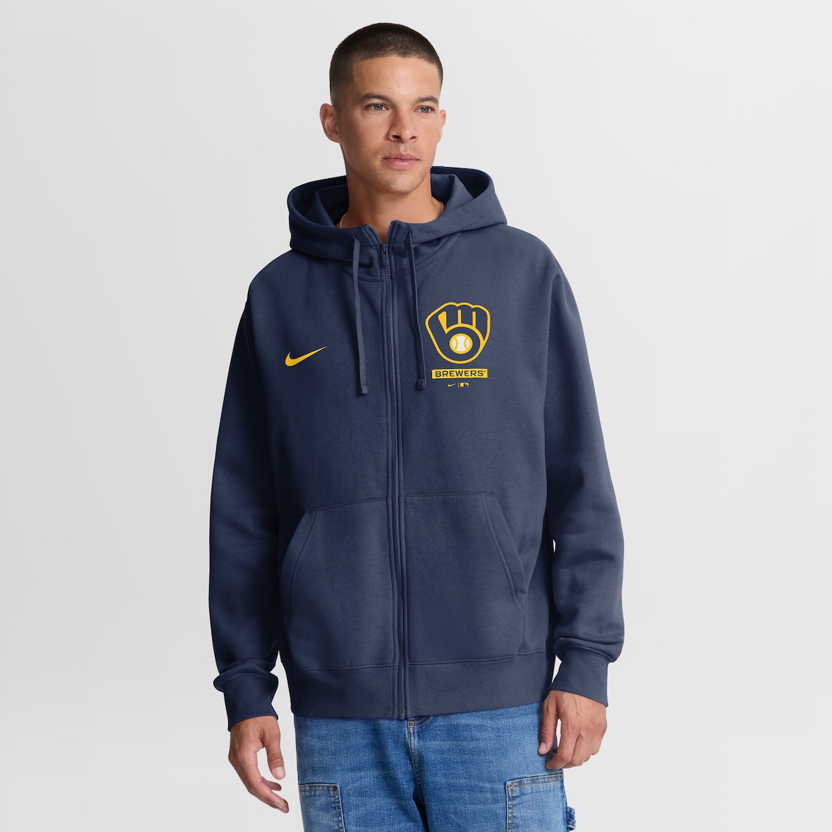 【公式グッズ】MLB ブルワーズ ジップアップ パーカー Nike/ナイキ メンズ ネイビー (Men's Nike MLB Lockup Full Zip Fleece)