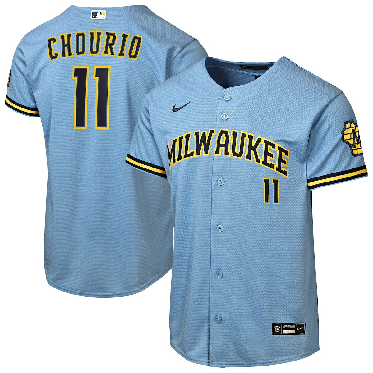 【公式グッズ】MLB ブルワーズ ジャクソン・チョウリオ ロード ユニフォーム （レプリカ） Nike/ナイキ キッズサイズ パウダーブルー (Youth 8-20 Stadium Home Run Jersey - Player)