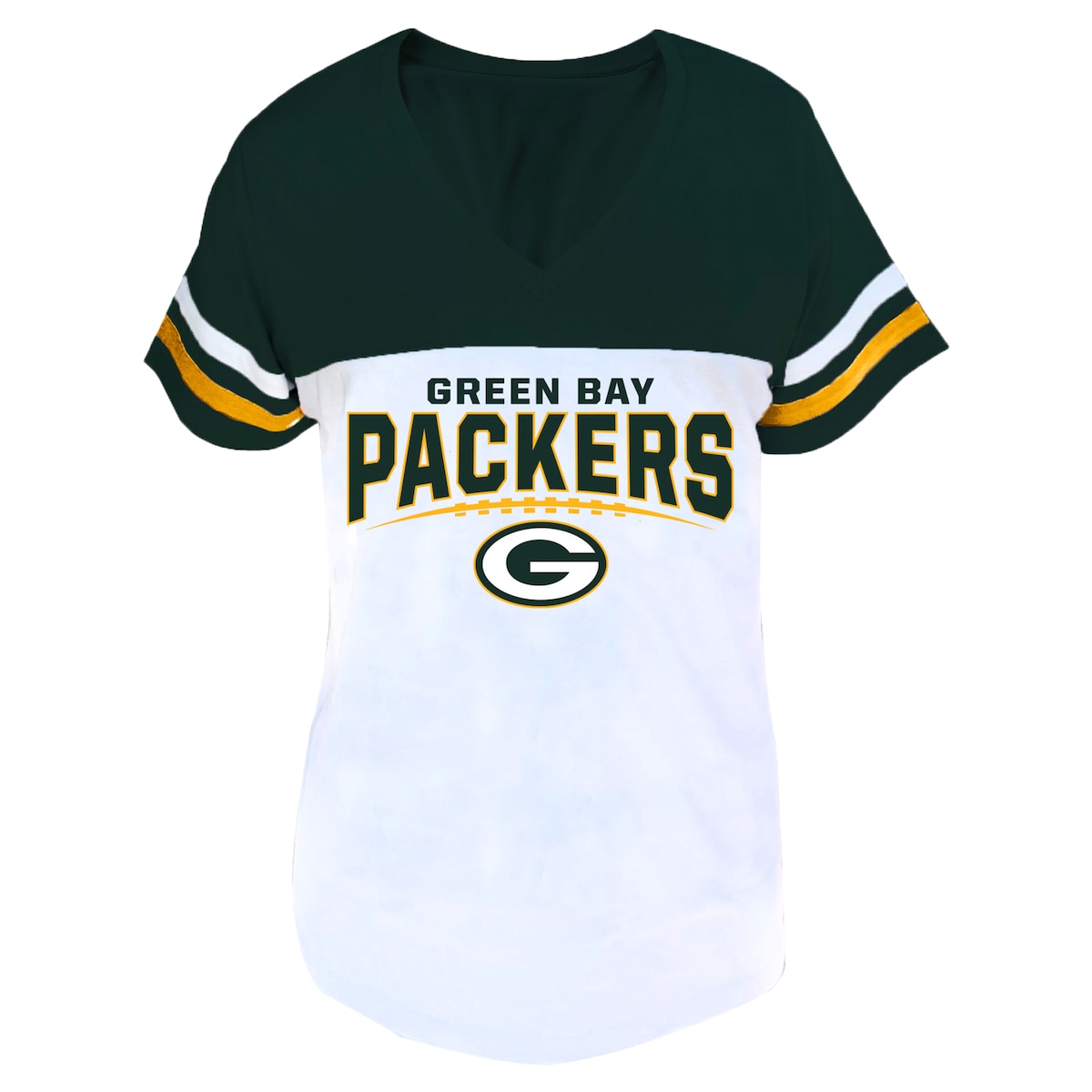 【公式グッズ】NFL パッカーズ Vネック Tシャツ Profile レディース グリーン (NFL Womens PRF Plus Split Body w/sleeve stripes V-Neck SST)